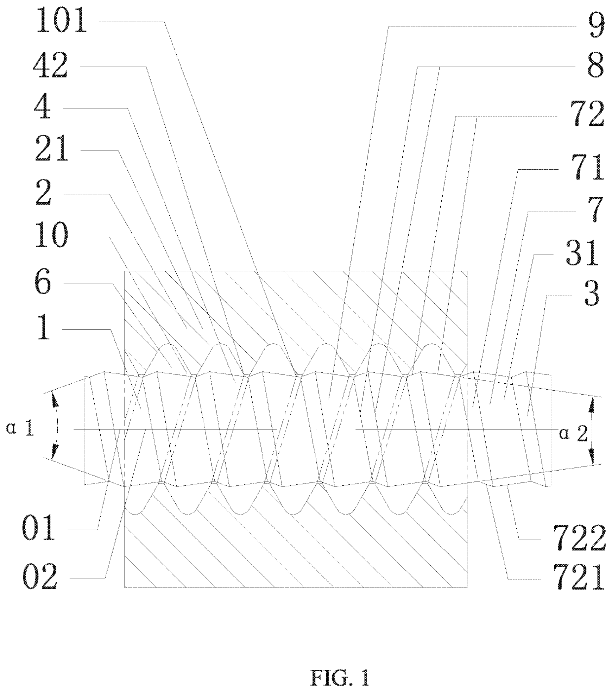 Connection structure of olive-shape bidirectional tapered external thread with greater left taper and smaller right taper and traditional thread