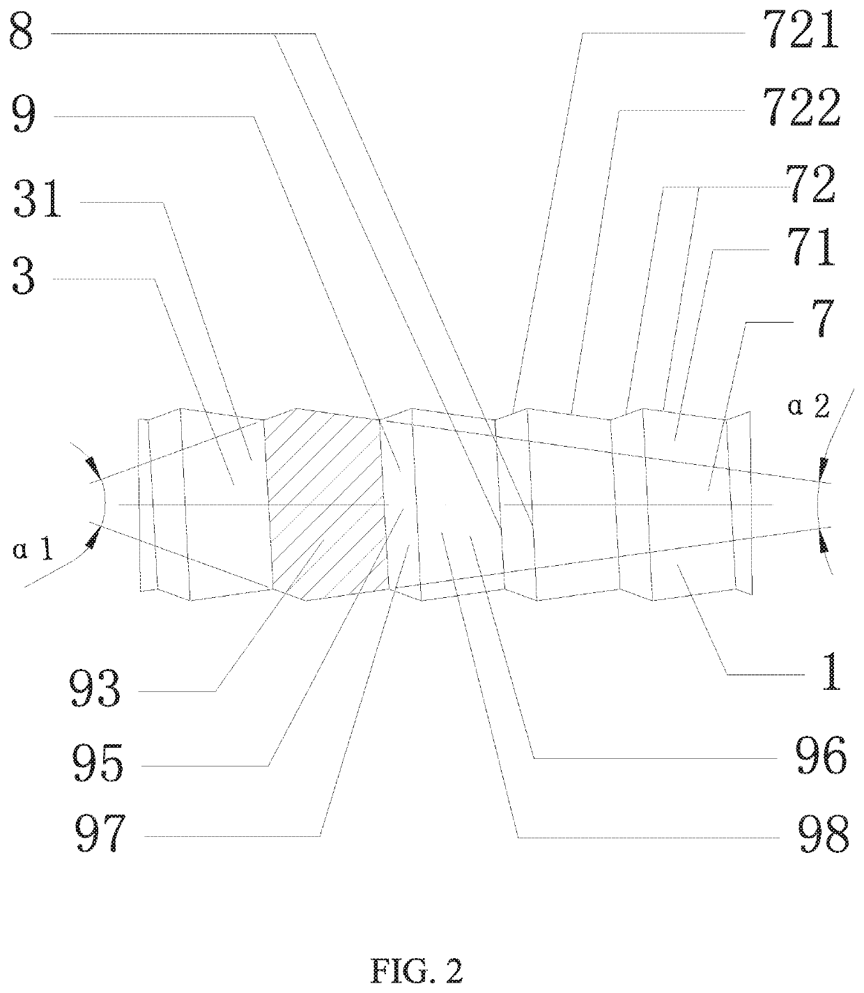 Connection structure of olive-shape bidirectional tapered external thread with greater left taper and smaller right taper and traditional thread