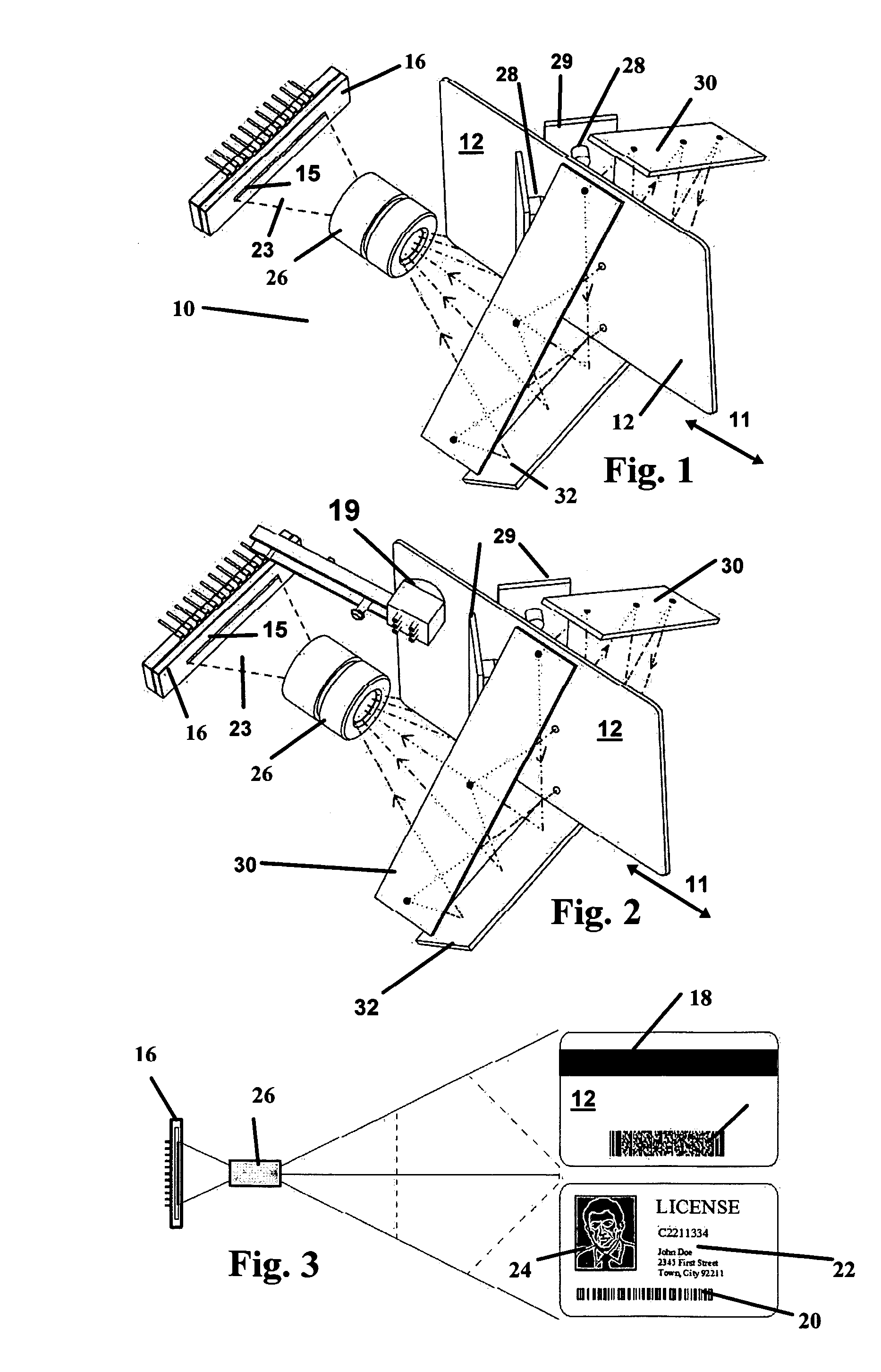 Imaging device and method for concurrent imaging of opposite sides of an identification card or document