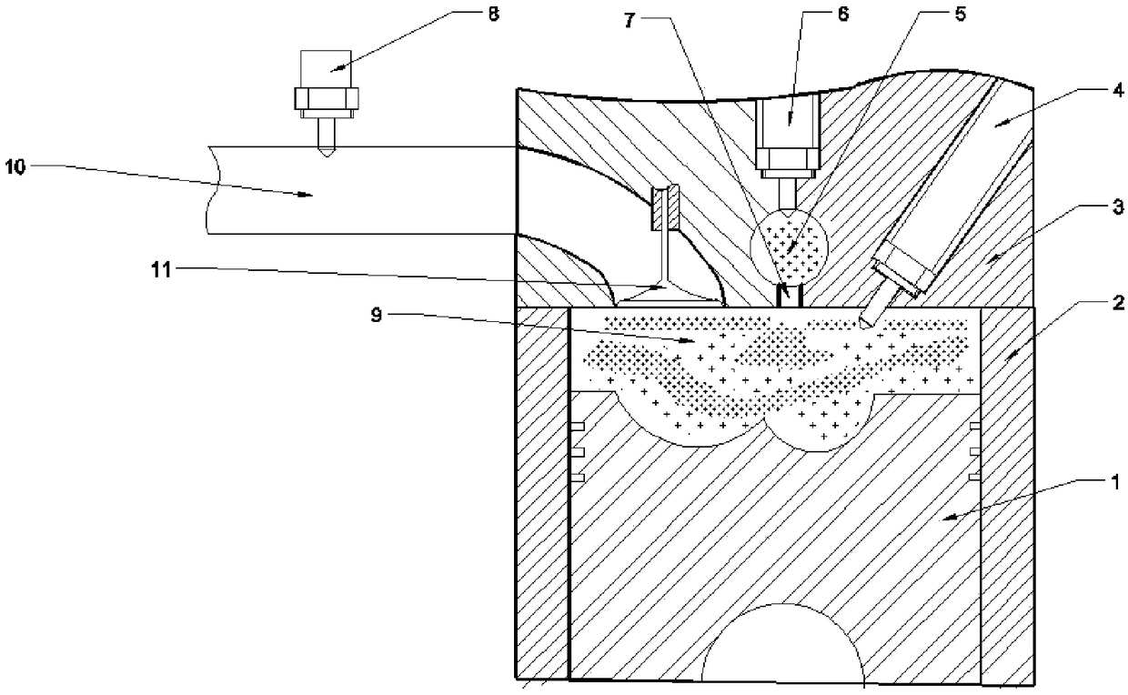 Natural gas engine combustion organization method with natural high-low pressure mixed jet and diesel oil micro jet ignition of pre-combustion chamber