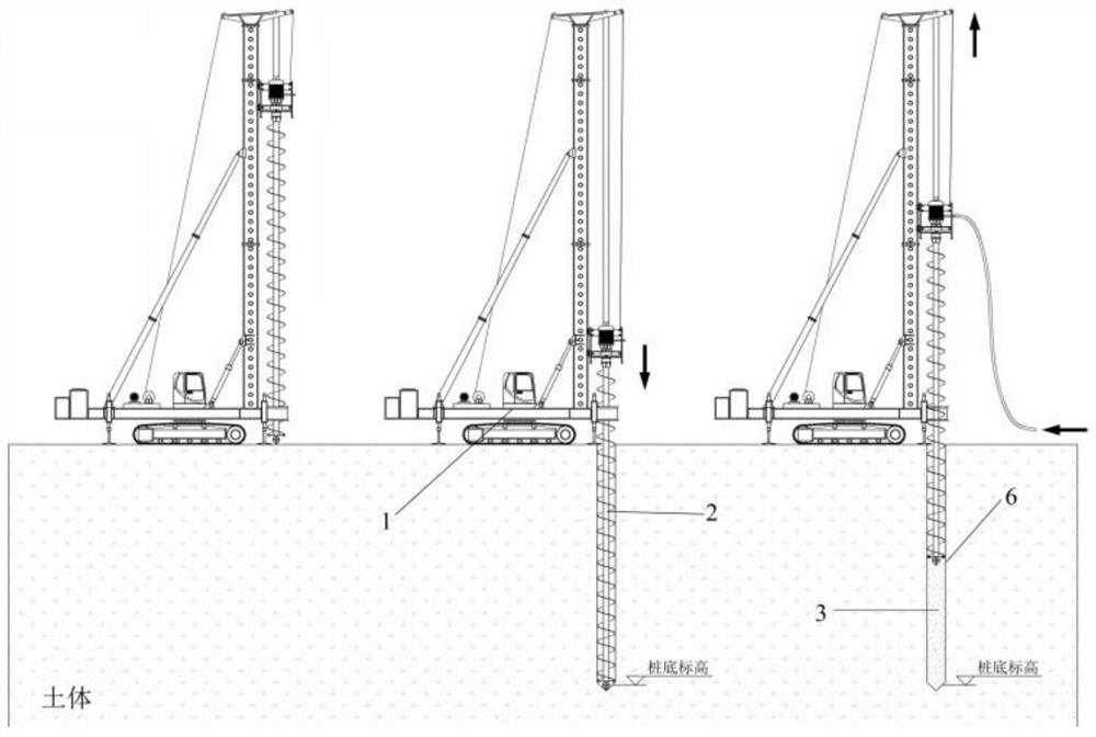 Long spiral cast-in-place pile construction process