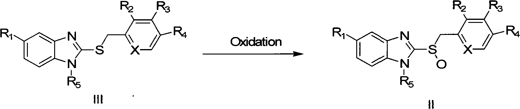 Method for synthesizing high antipode content benzimidazole derivative by unsymmetrical oxidizing thioether into sulphoxide