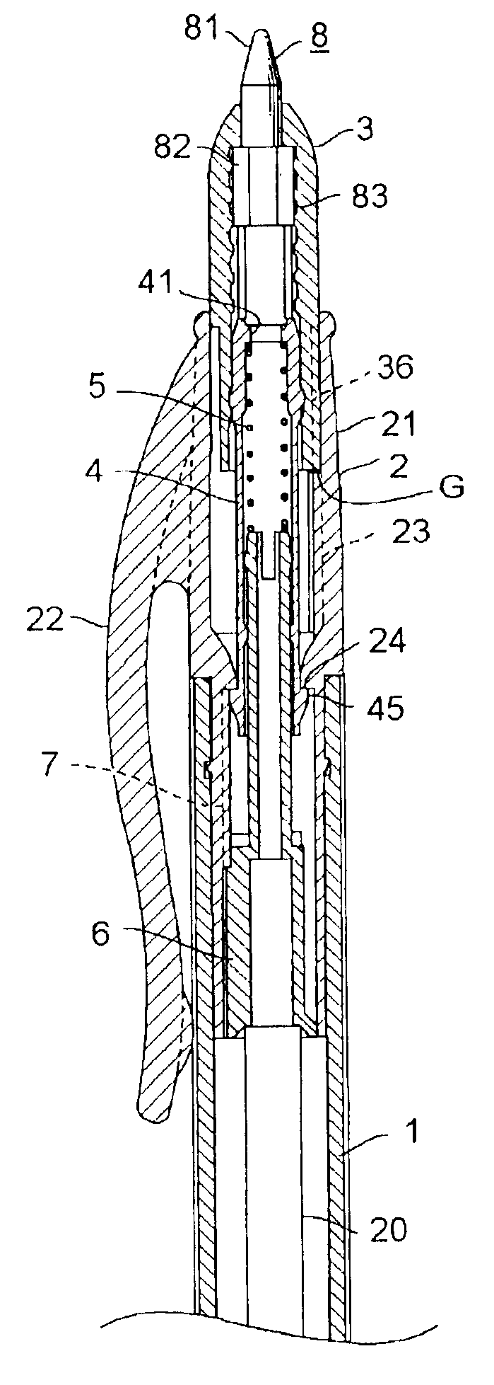 Rotary bar-projecting mechanism for push-button implement