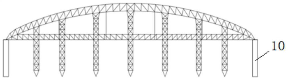 Large-span cable net structure supported by self-balancing arch truss