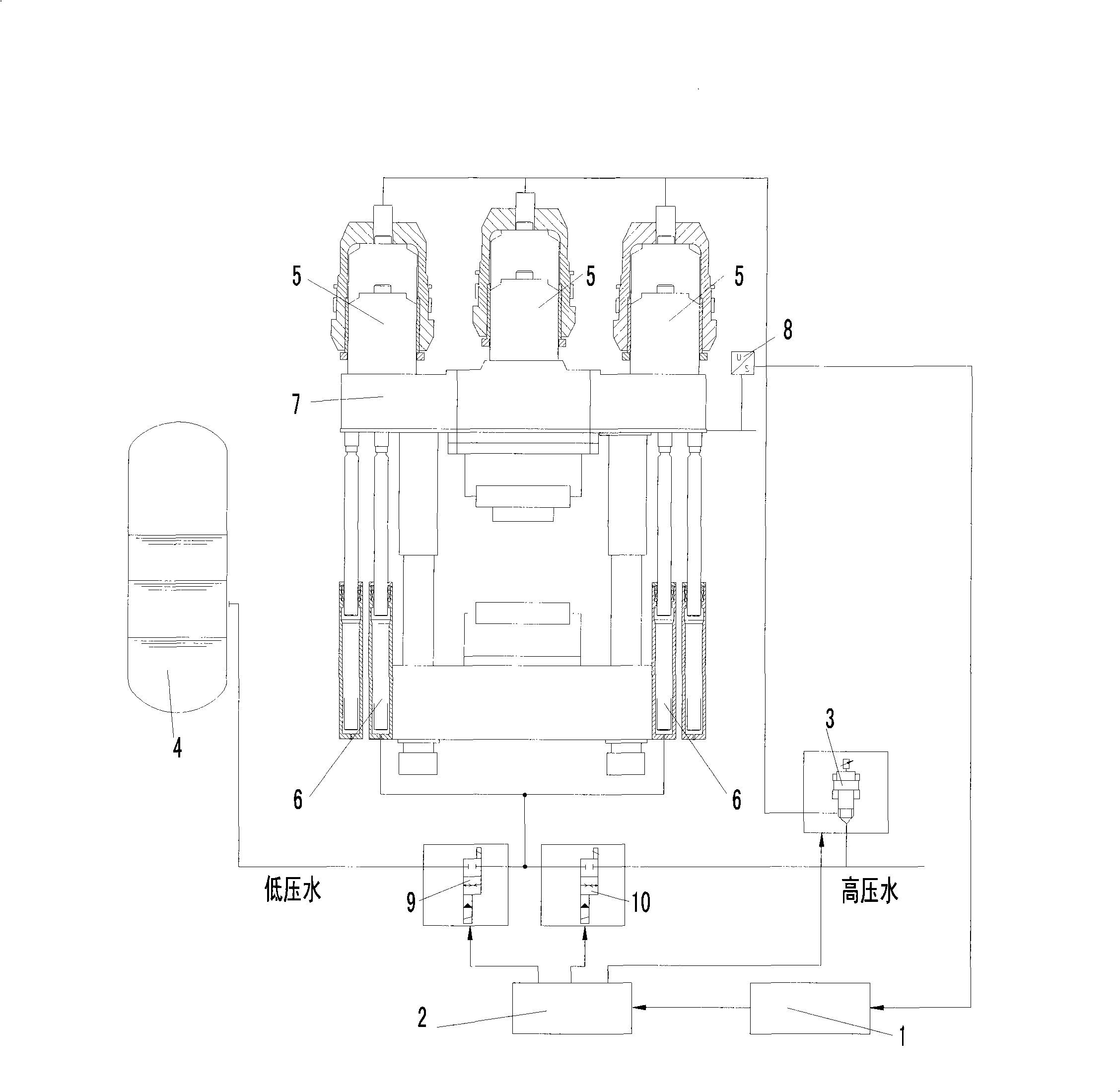 Water press large-pressure instant load-missing control method