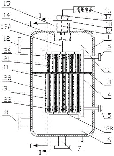 An electric field enhanced plate type falling film evaporation device and method thereof