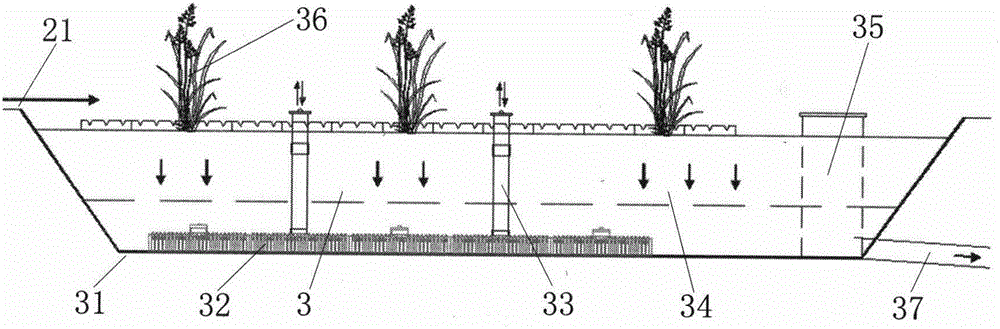 Anaerobic and aerobic multistage-wetland sewage treatment device