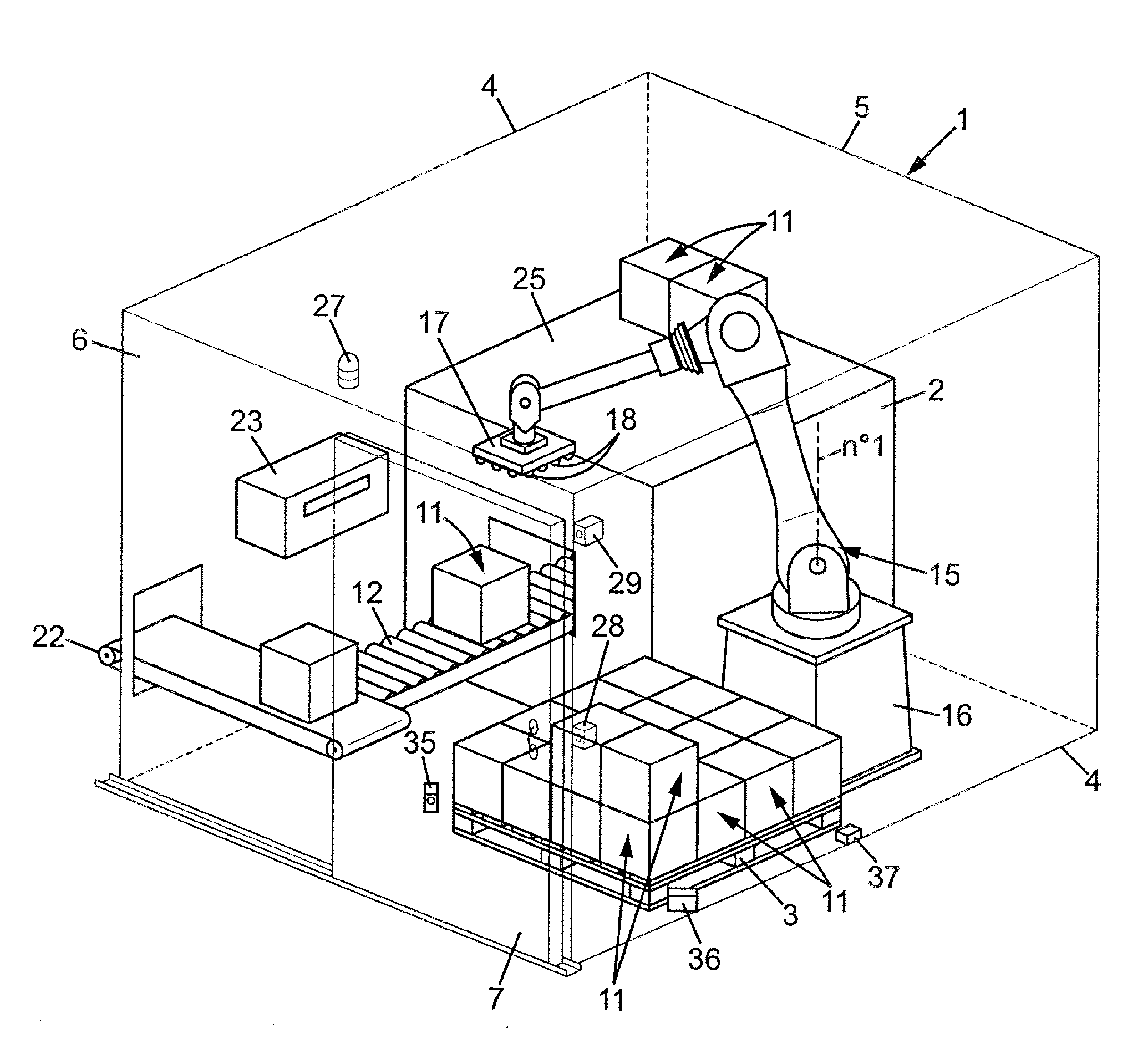 Installation for palleting combined with secure access