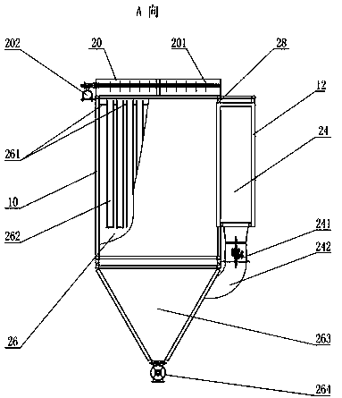 Integrated device for sedimentation and dust collection and method for treating rhenium-containing dust with the device