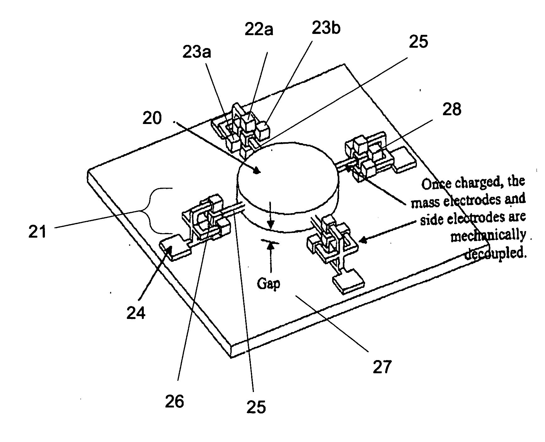 Self-stabilizing, floating microelectromechanical device