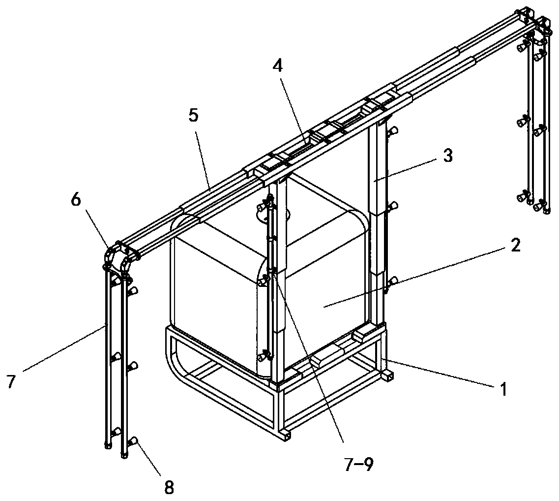 Adjustable double-row rod-type pesticide spraying device on moving carrier