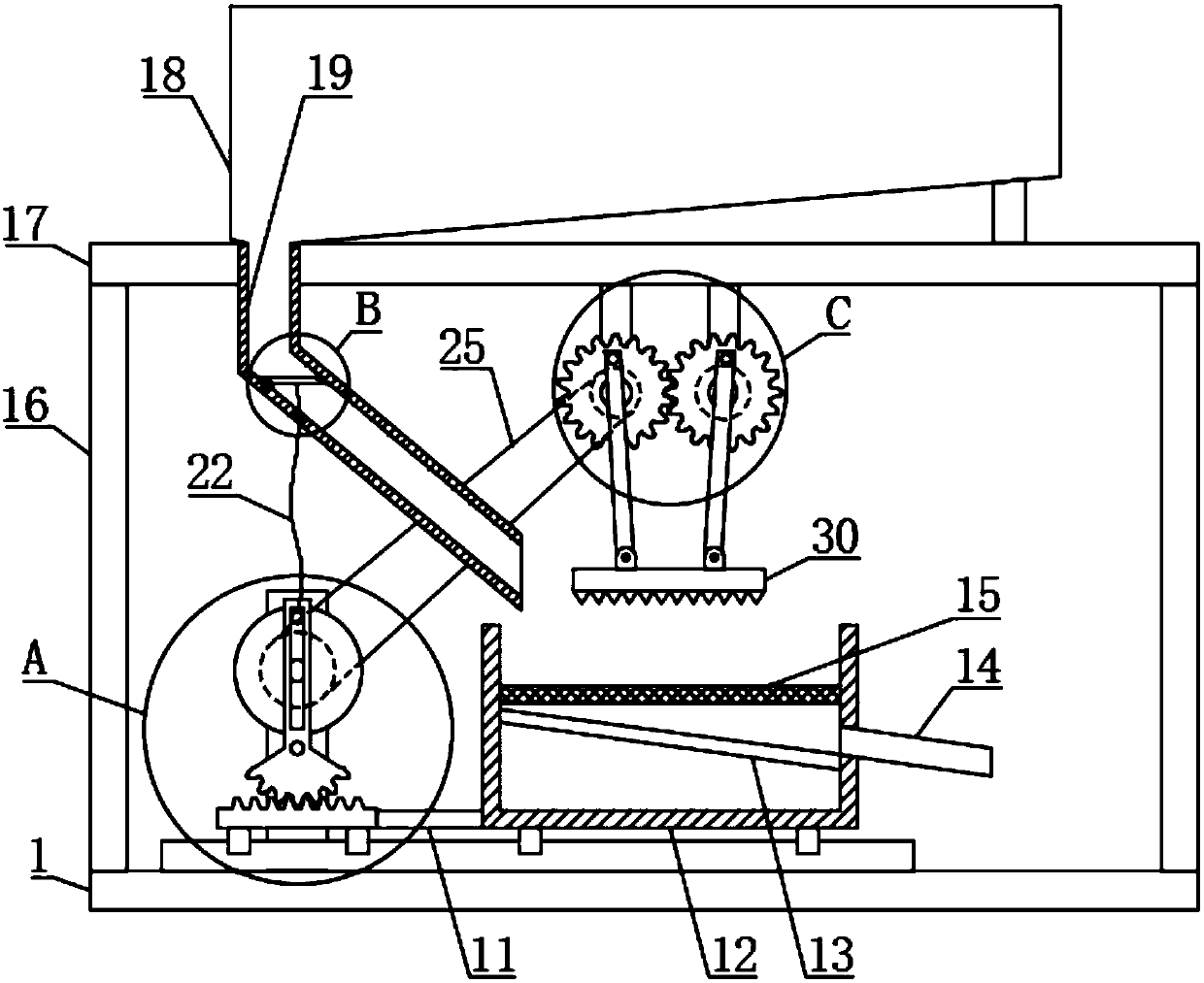 Self-feeding type stone crushing and screening device