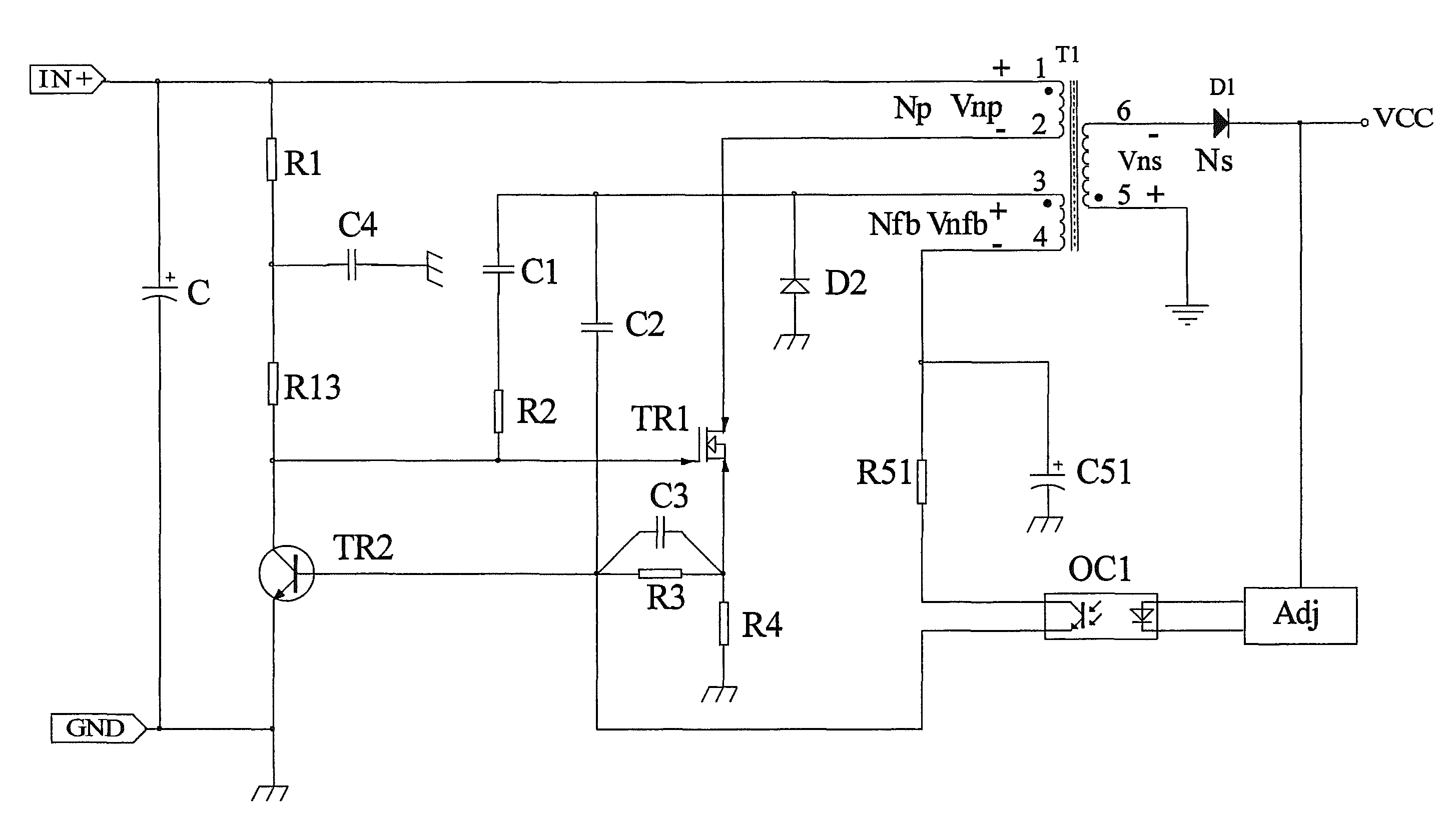 Isolating self-oscillation flyback converter