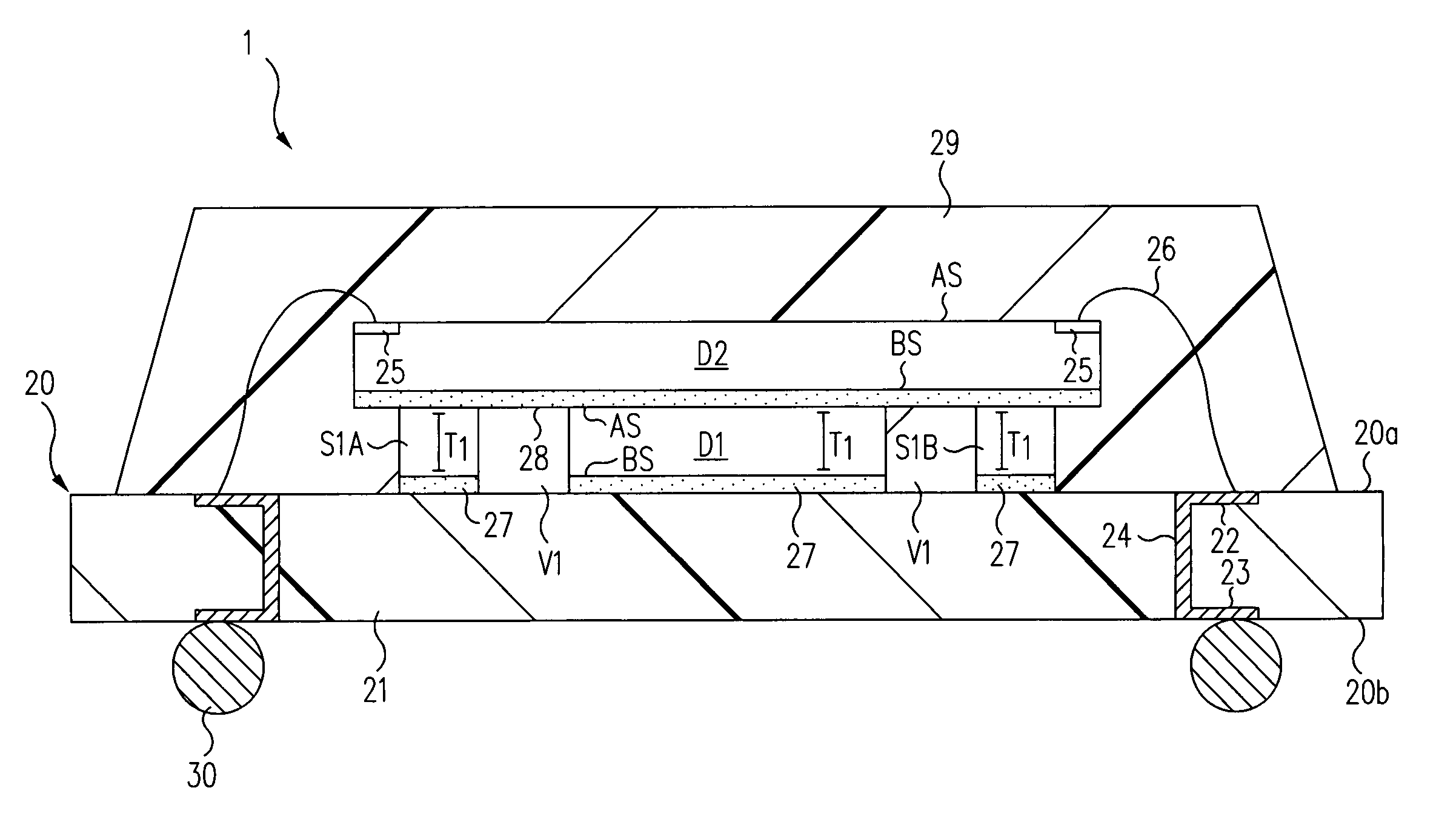 Stacked-die extension support structure and method thereof