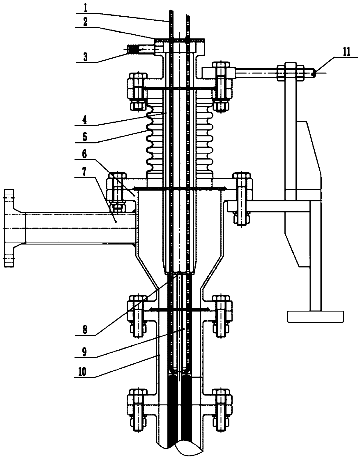 A sub-channel flow sampling device and method