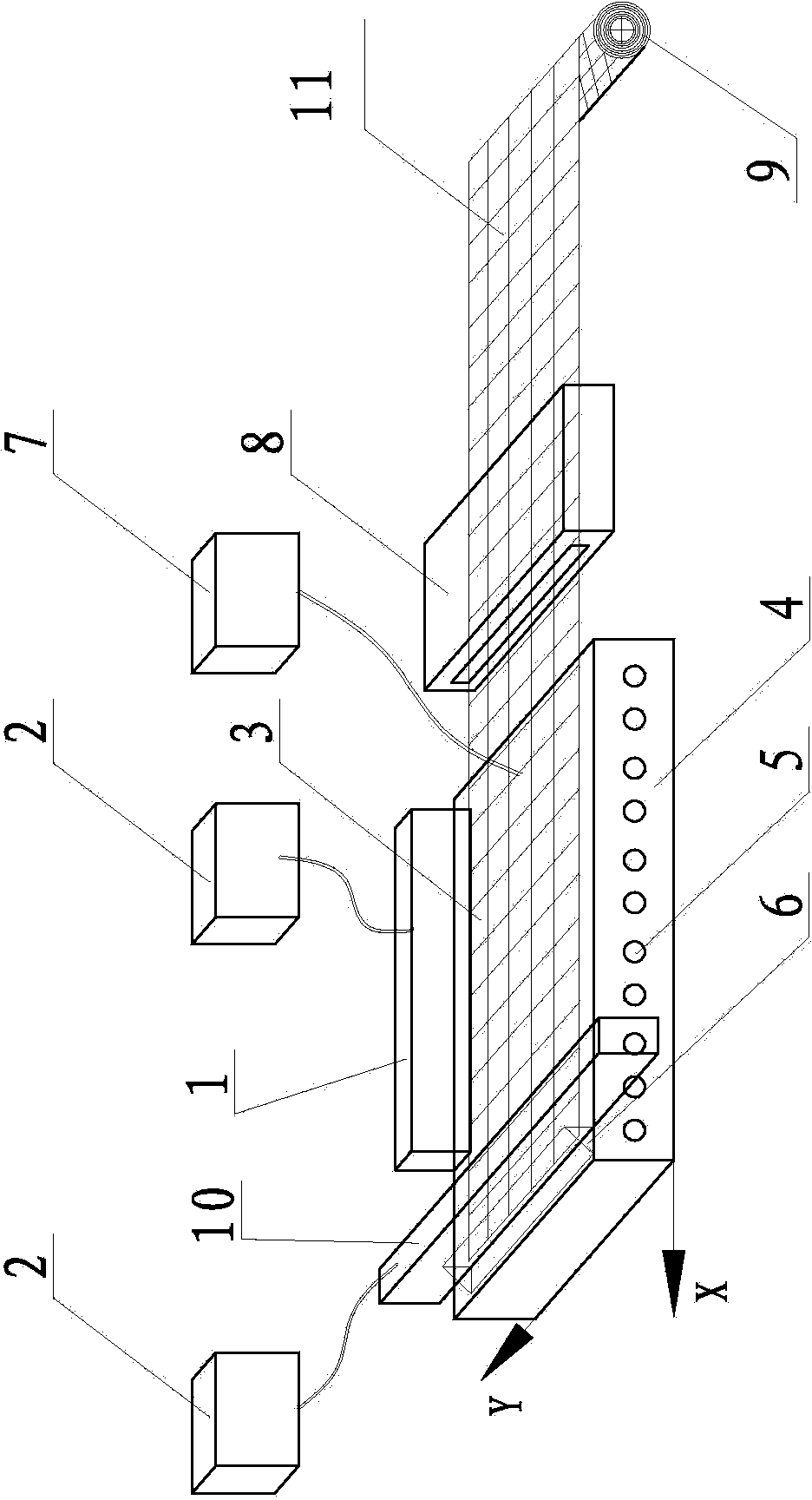 High-strength continuous composite fiber mesh, production line and production method