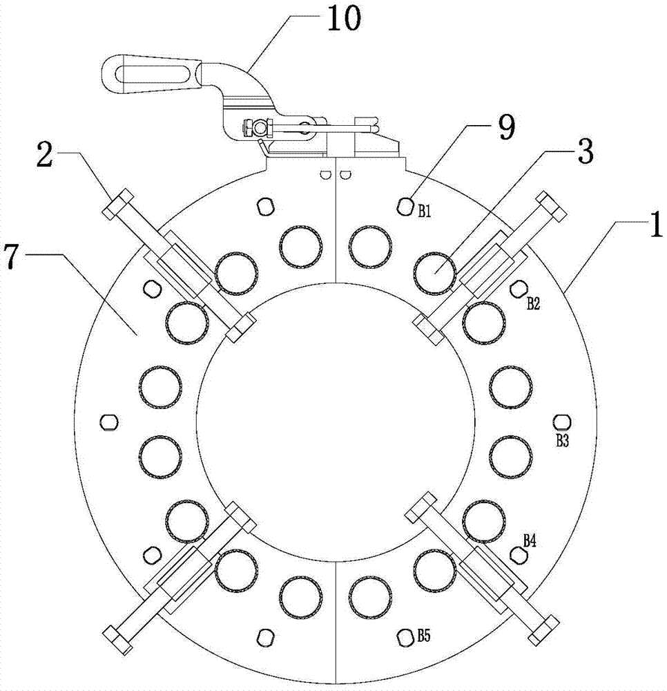 Ultrasonic guided-wave probe array fixing device used for tube fitting detection