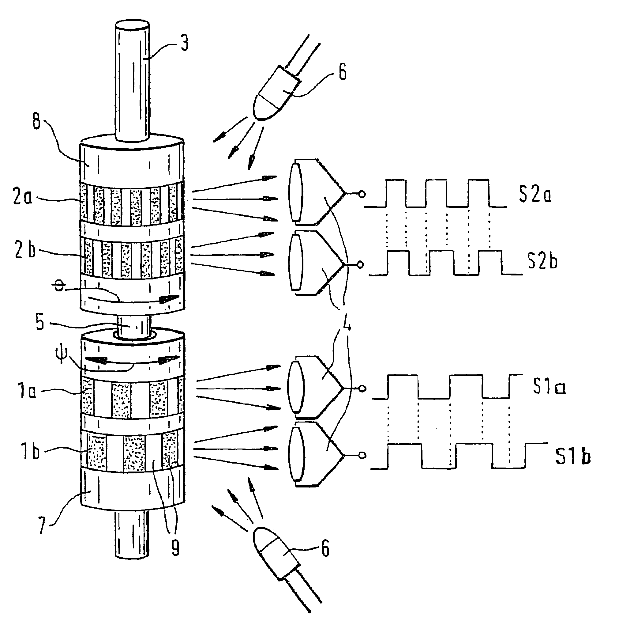 Device for measuring the angle and/or the angular velocity of a rotatable body and/or the torque acting upon said body