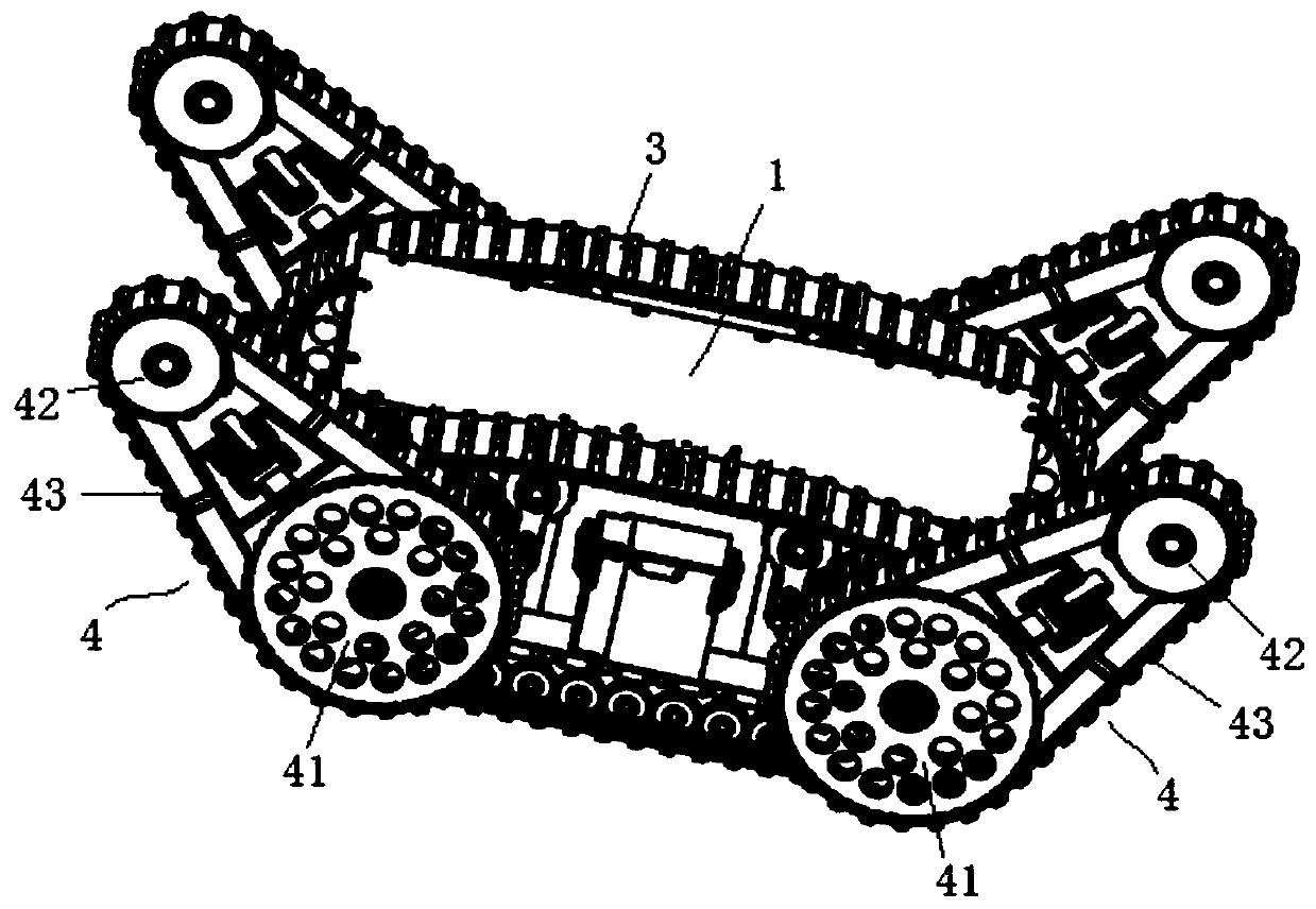 Tracked motion platform with variable topology structure