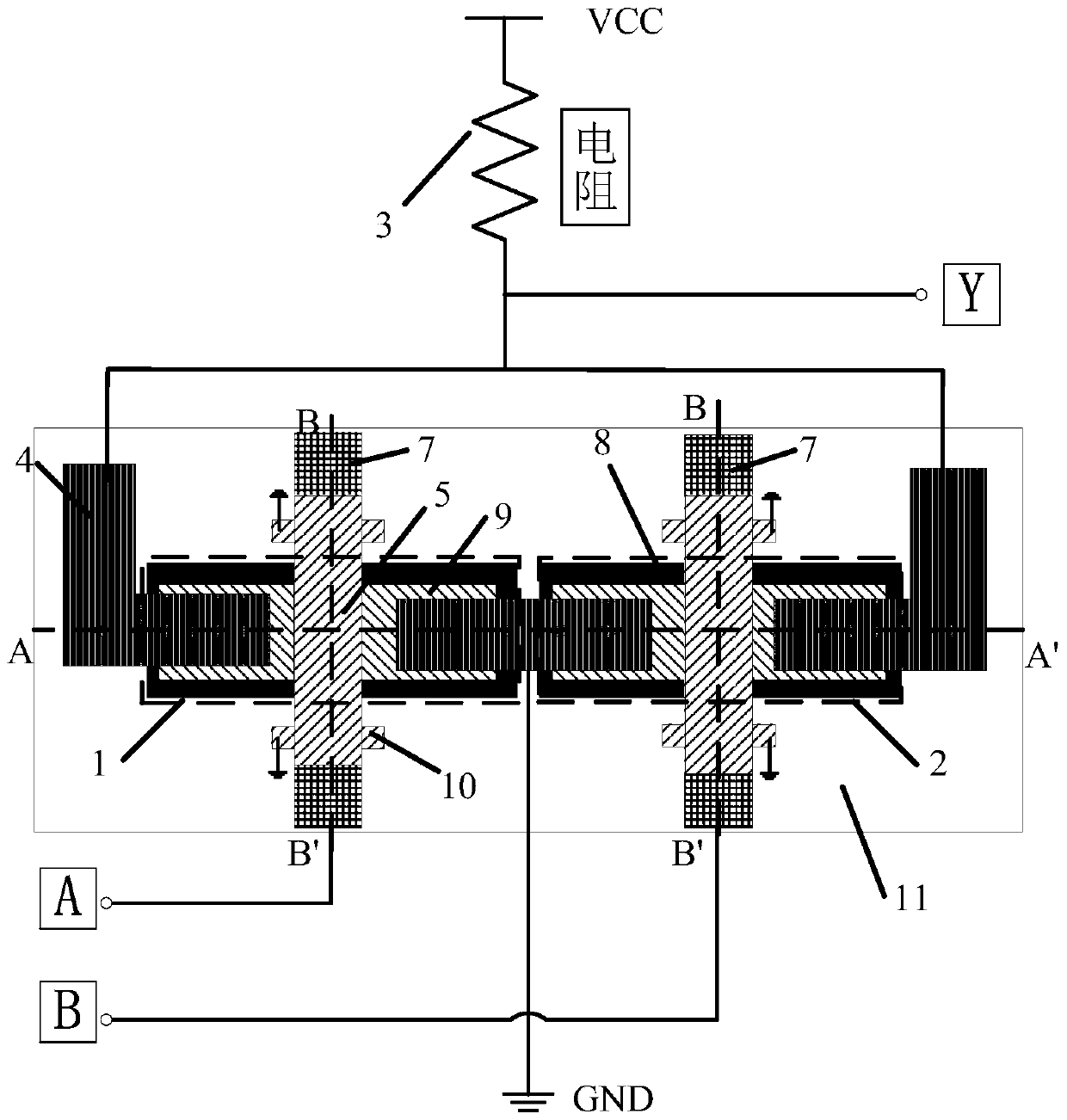 Gallium Nitride-Based Low Leakage Current Fixed Beam Switching Field Effect Transistor NOR Gate