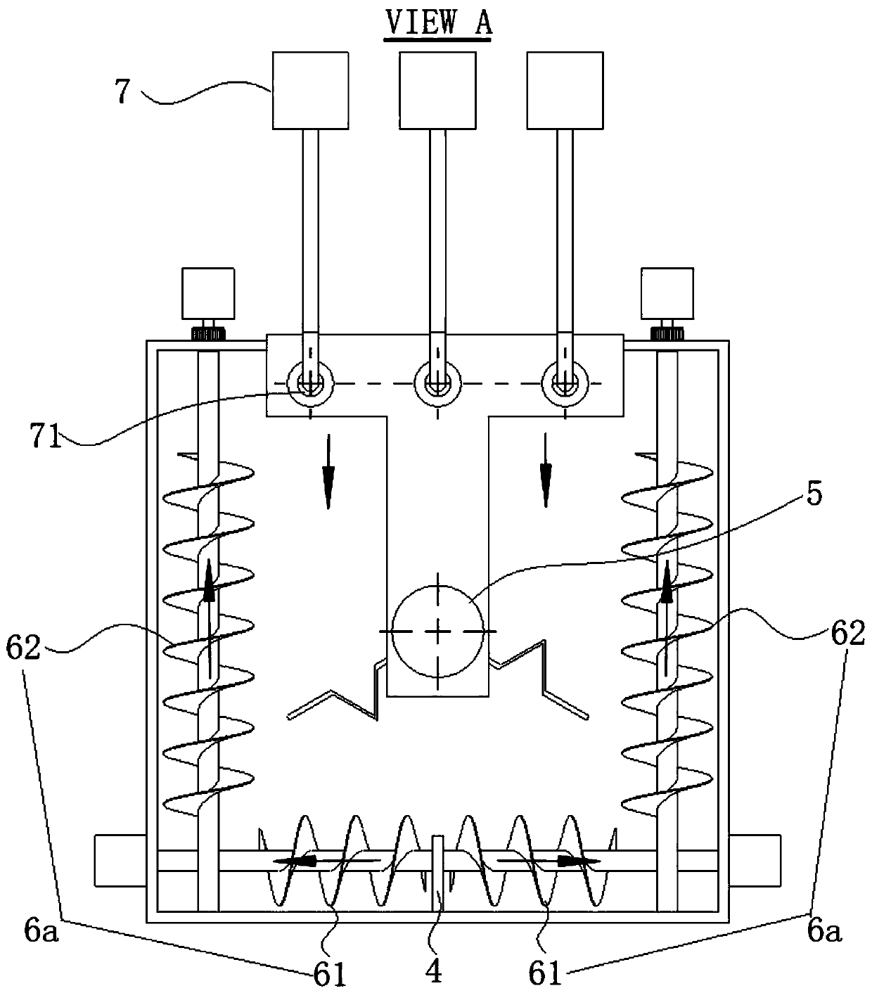 Anti-swirl inclined-conveying-type industrial material stirring machine and working method thereof