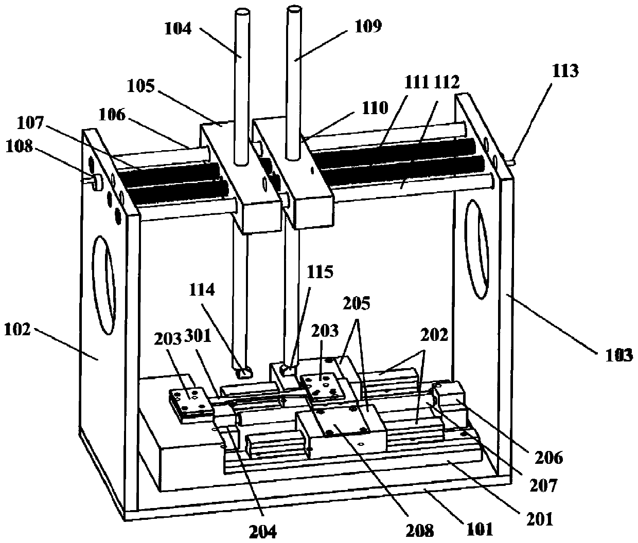 High polymer material damage in-situ test device and method based on ultrasonic waves