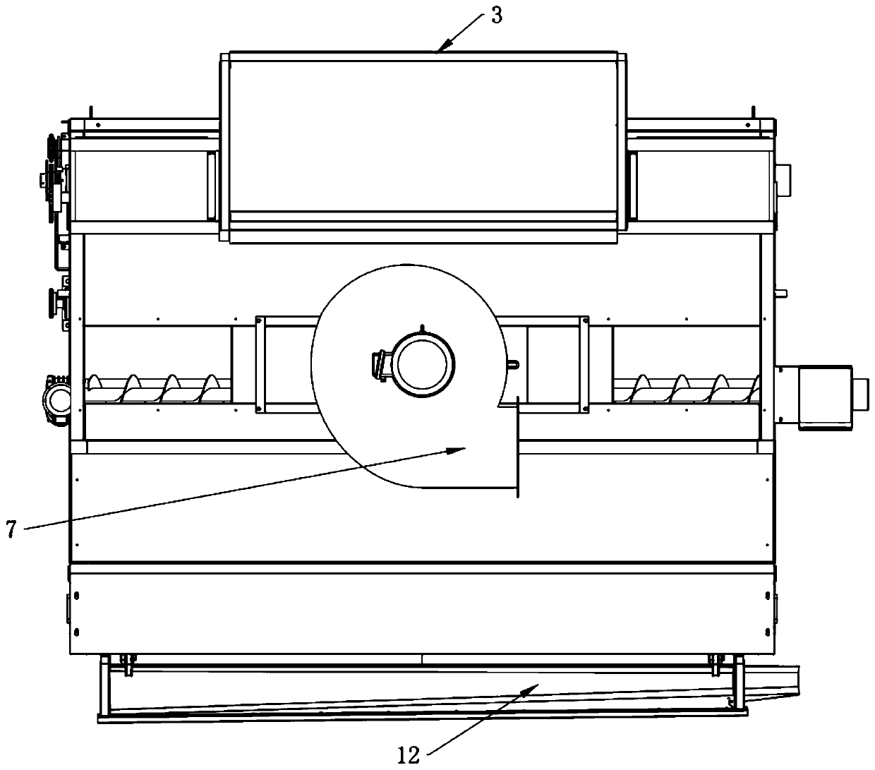 Grain screening machine with scraping plate impurity removing structure