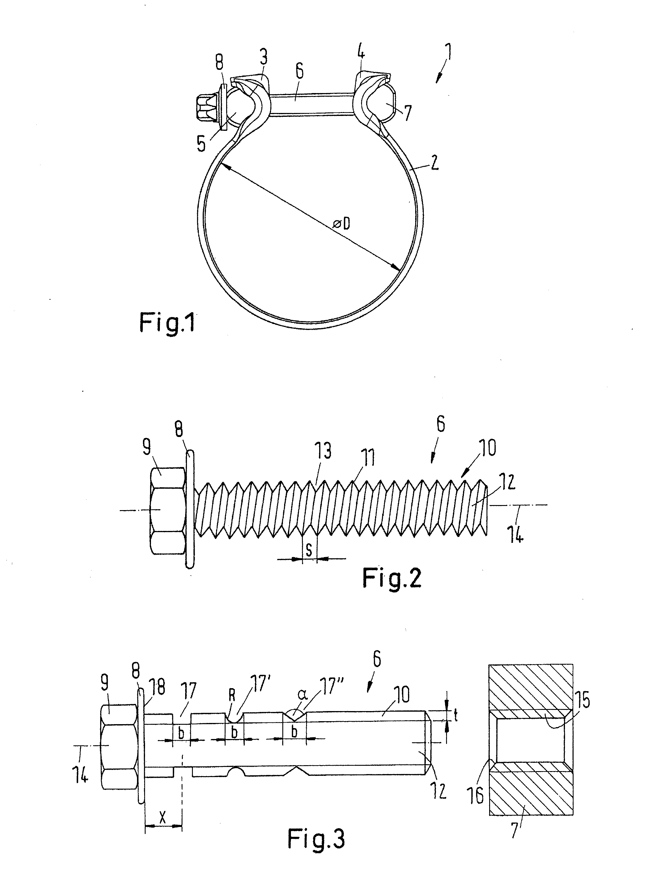 Screw connection, in particular for a clamp, and clamp