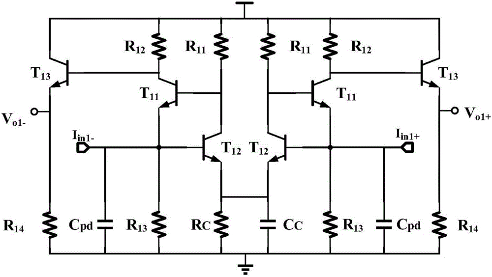 Analog front-end circuit for fully-differential optical receiver based on adjustable common-emitter common-base structure