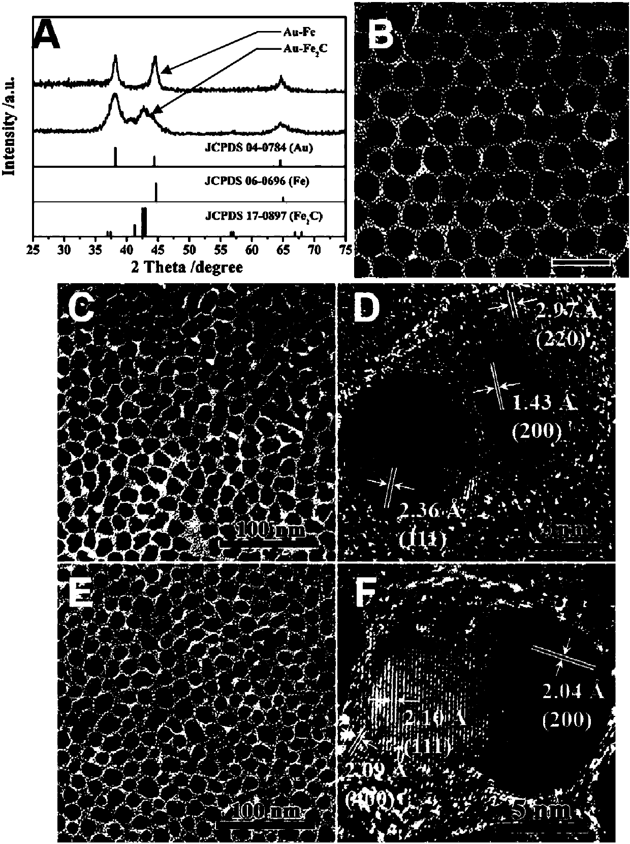 Gold/iron carbide heterogeneous nanometer particle and preparation and application thereof