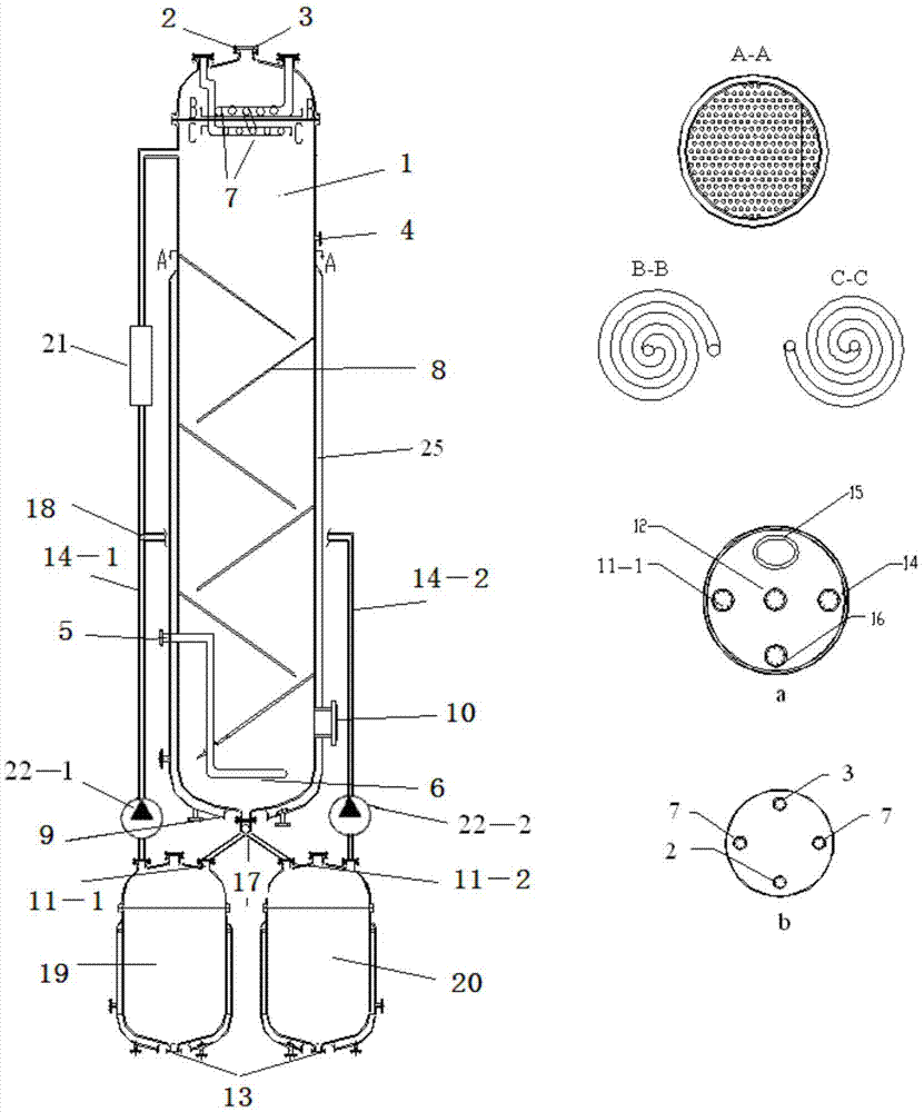 Method for producing terephthalic acid through oxidation of p-xylene by using air based on gas-liquid-solid heterogeneous reaction separation synchronizing reactor