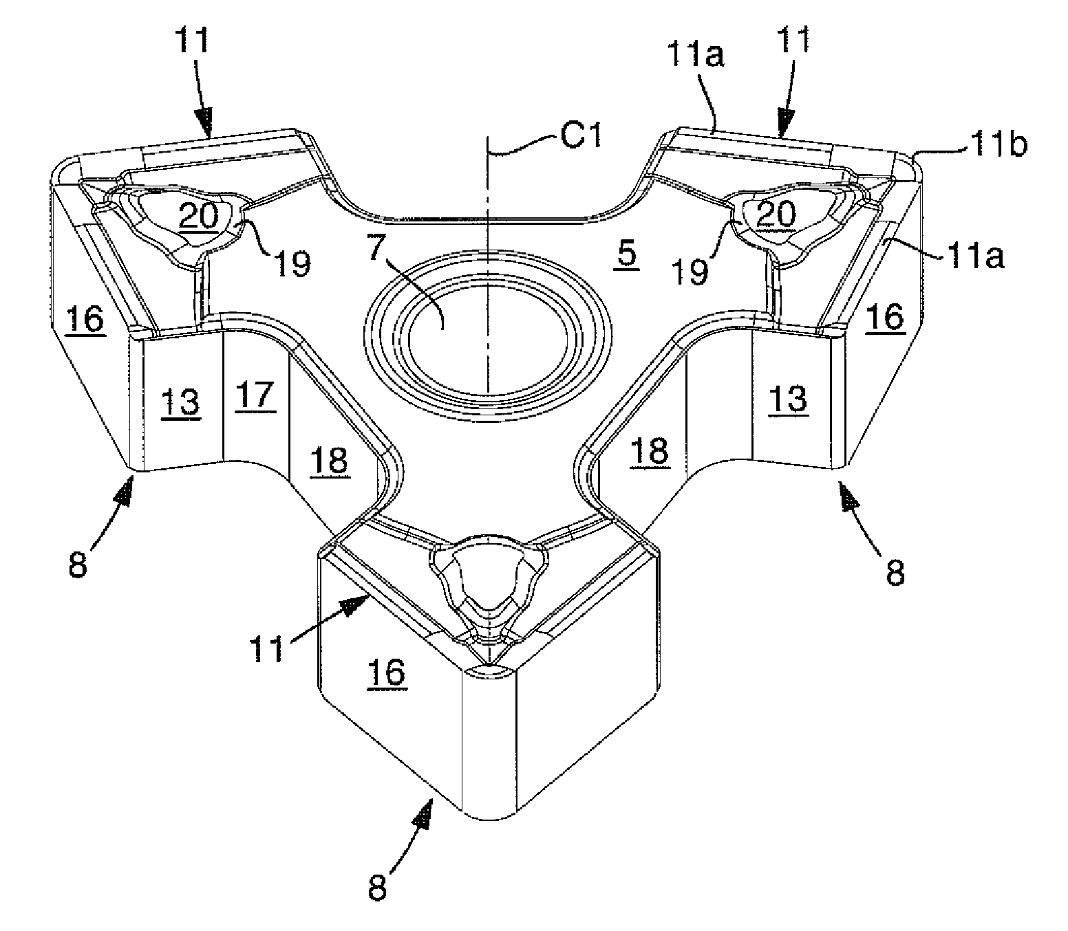 Tool for chip removing machining as well as a solid indexable cutting insert and a solid basic body therefor