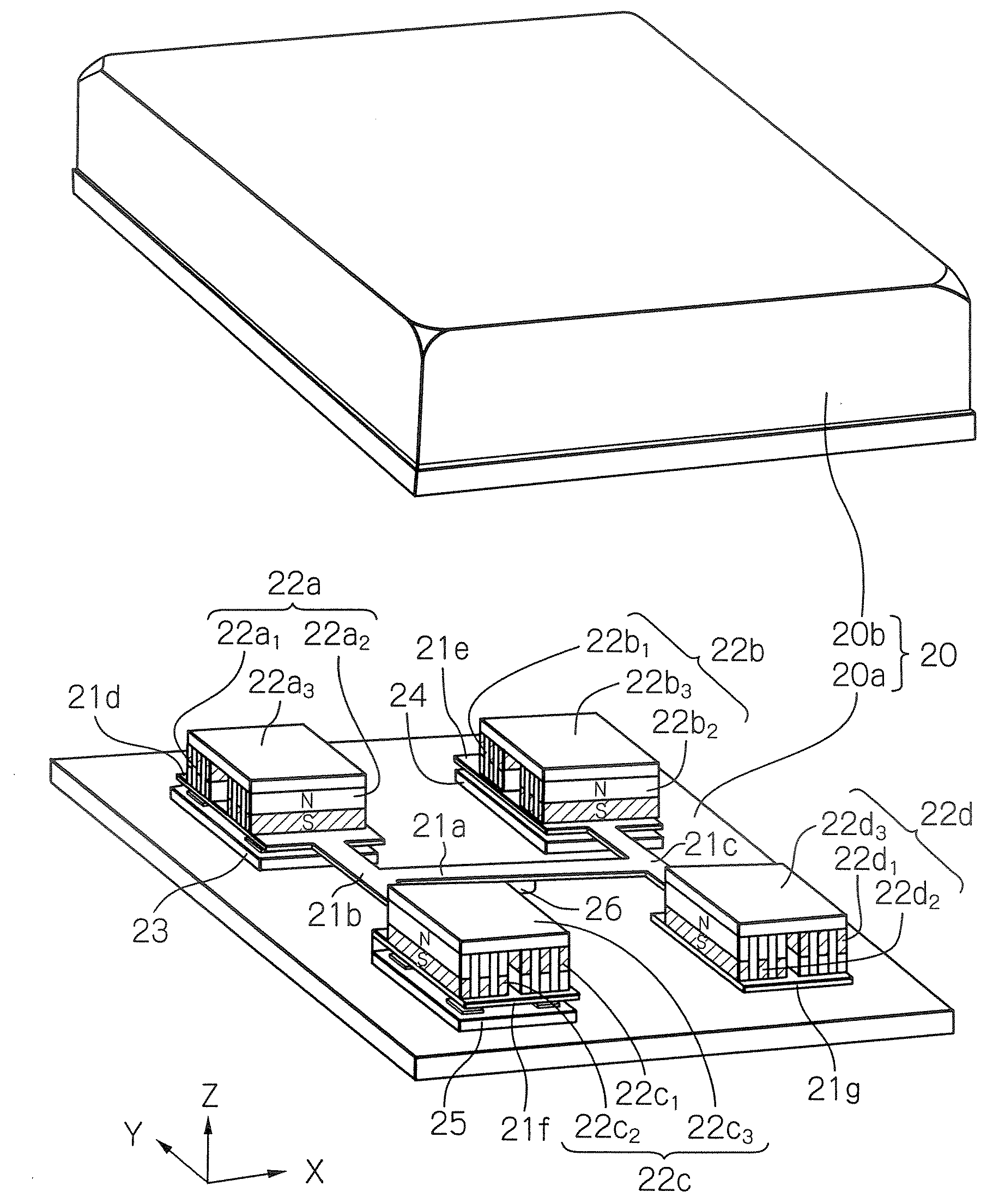 Acceleration sensor and magnetic disk drive apparatus