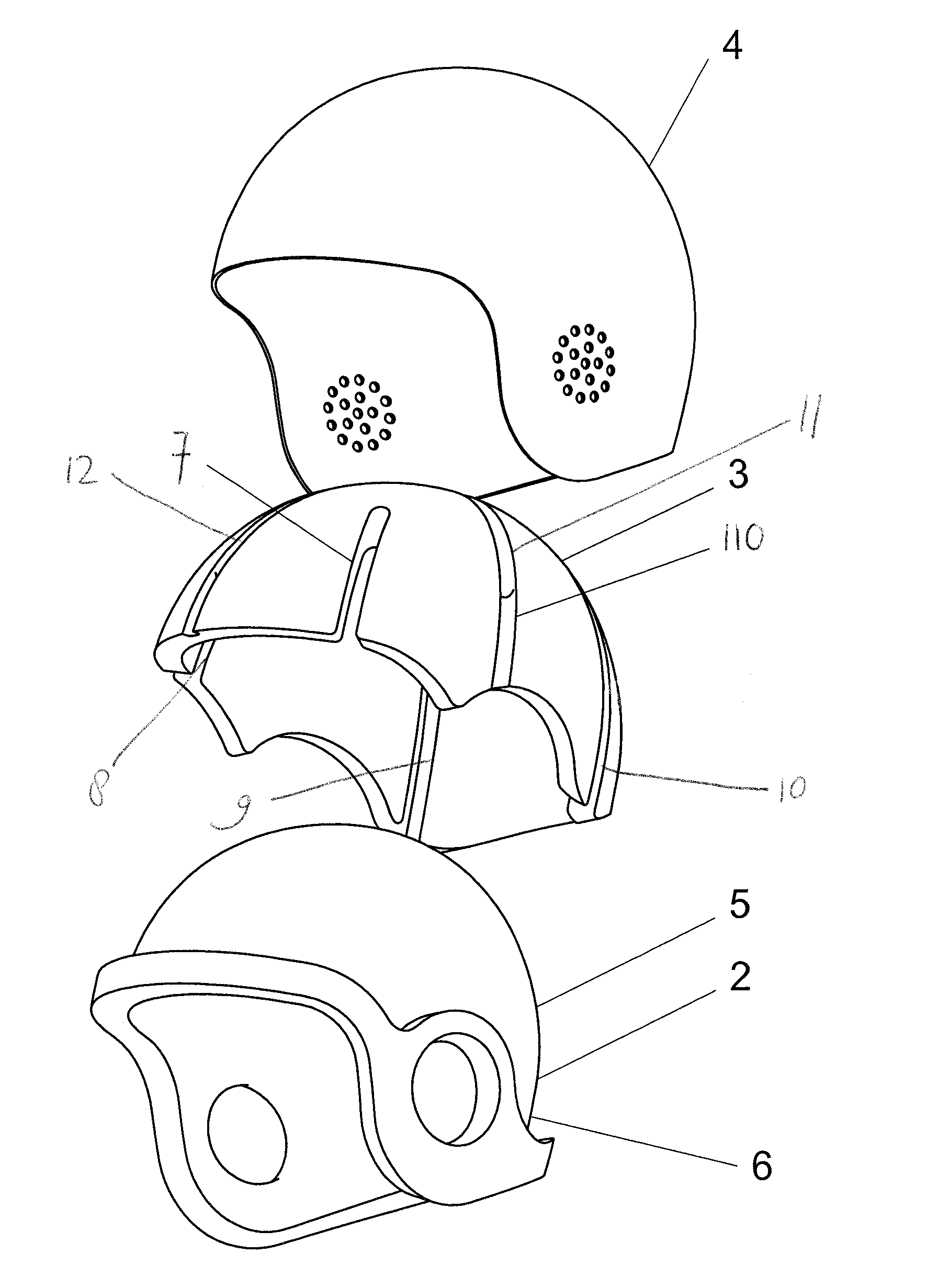 Impact core for insertion inside an outer shell of a helmet