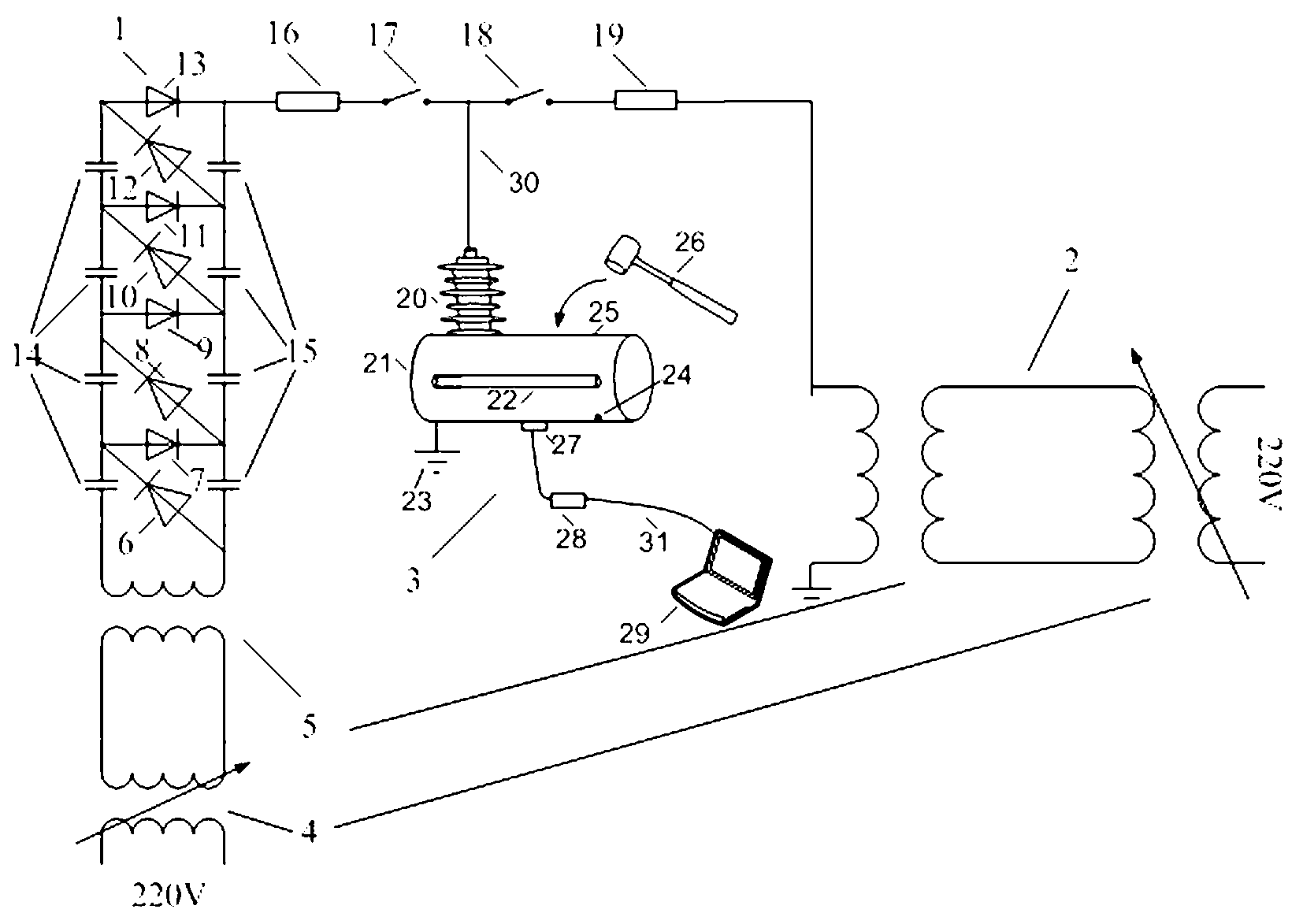 Alternate current/direct current (AC/DC) superimposed system for detecting particles in gas insulated switchgear (GIS)