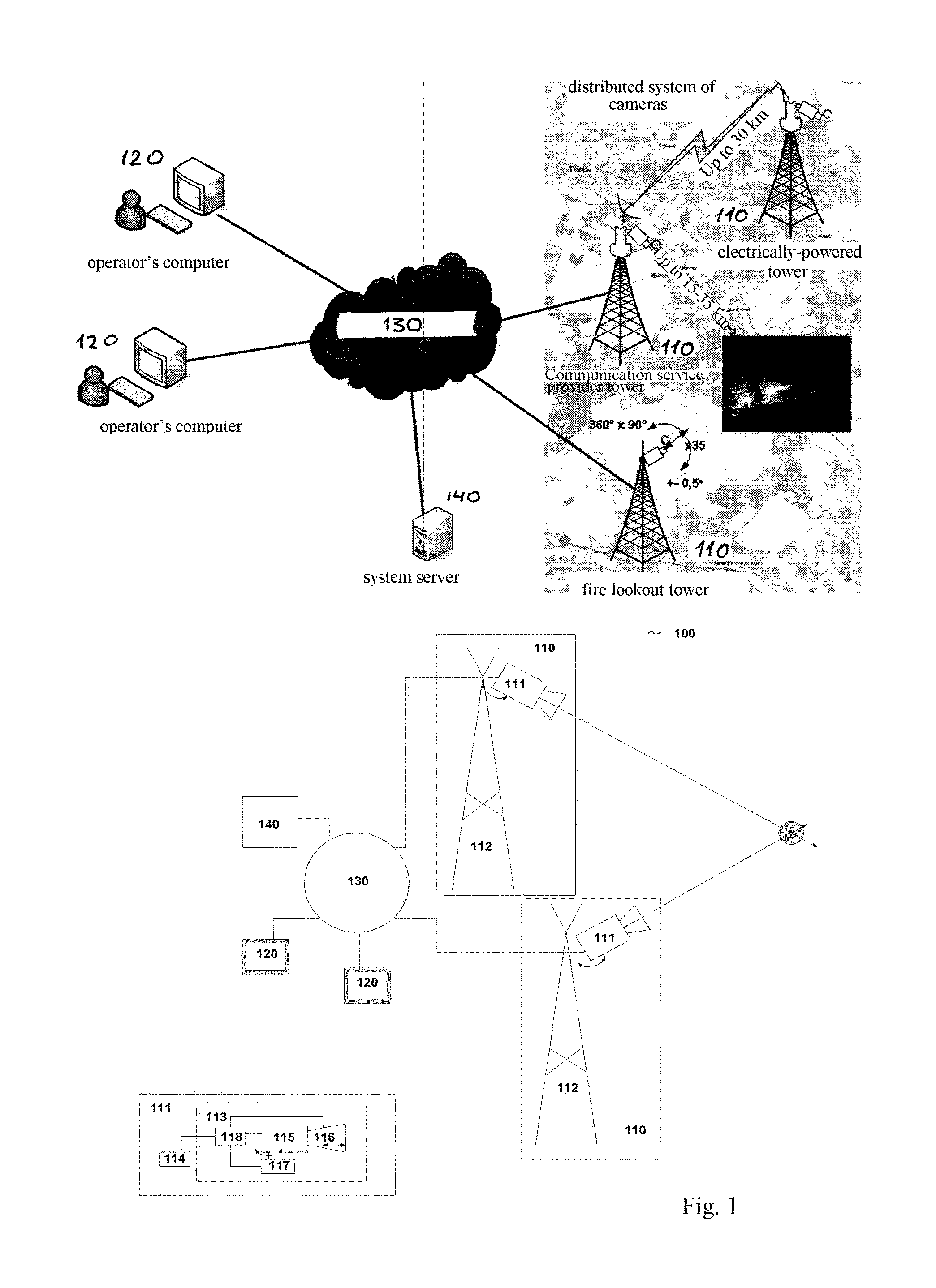 Forest fire video monitoring system and method