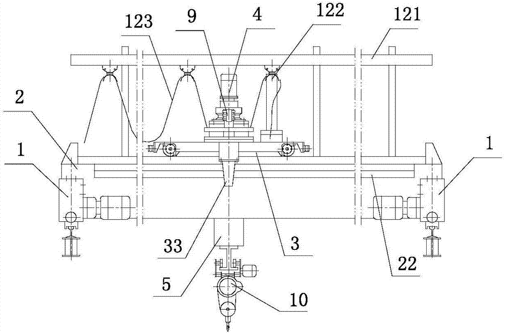 Cantilever crane provided with travelling trolley and rotating mechanism with current collection slip ring