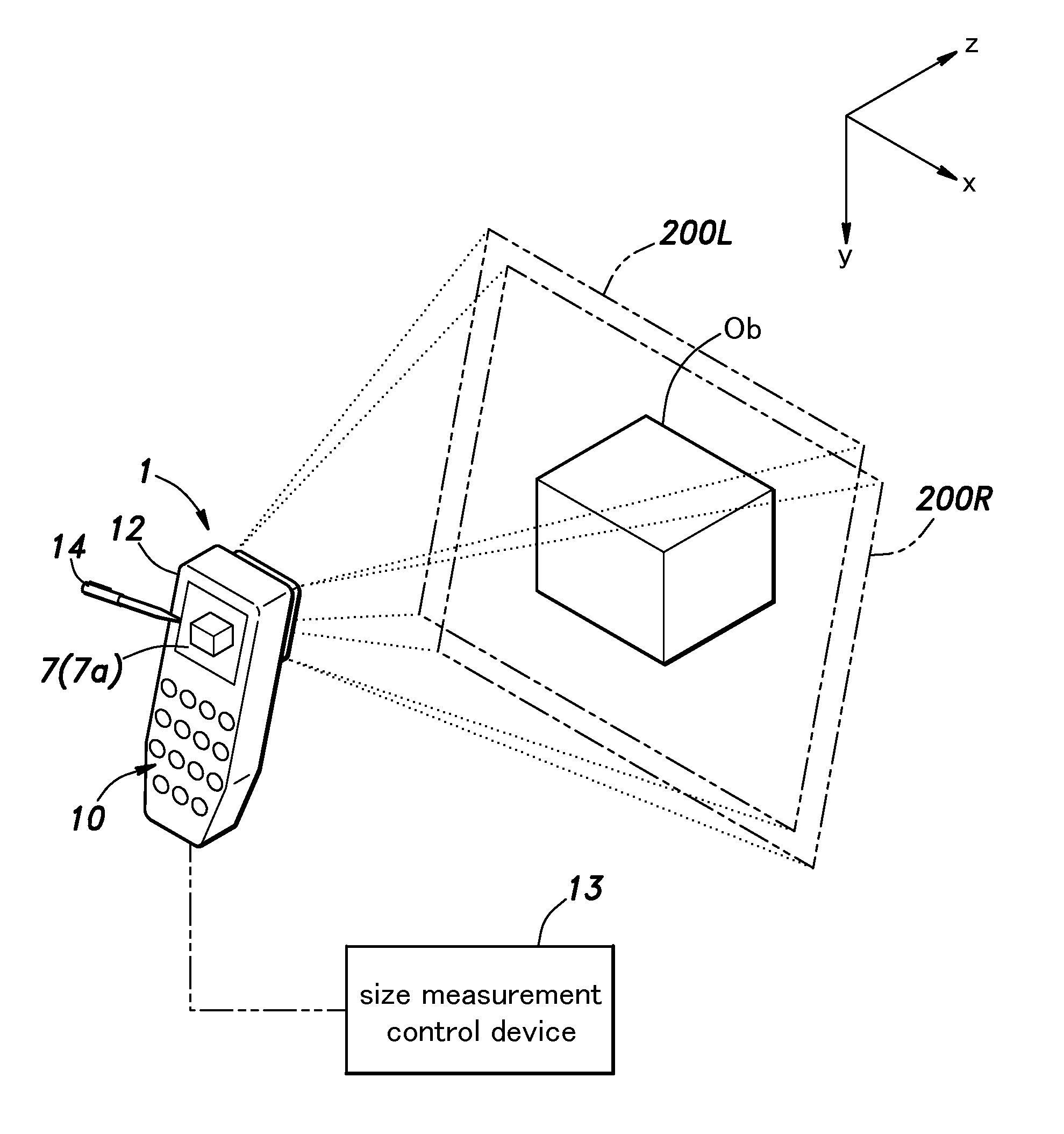 Size measurement device and size measurement method