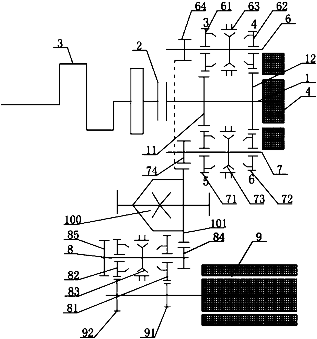 Hybrid four-gear transmission driving system