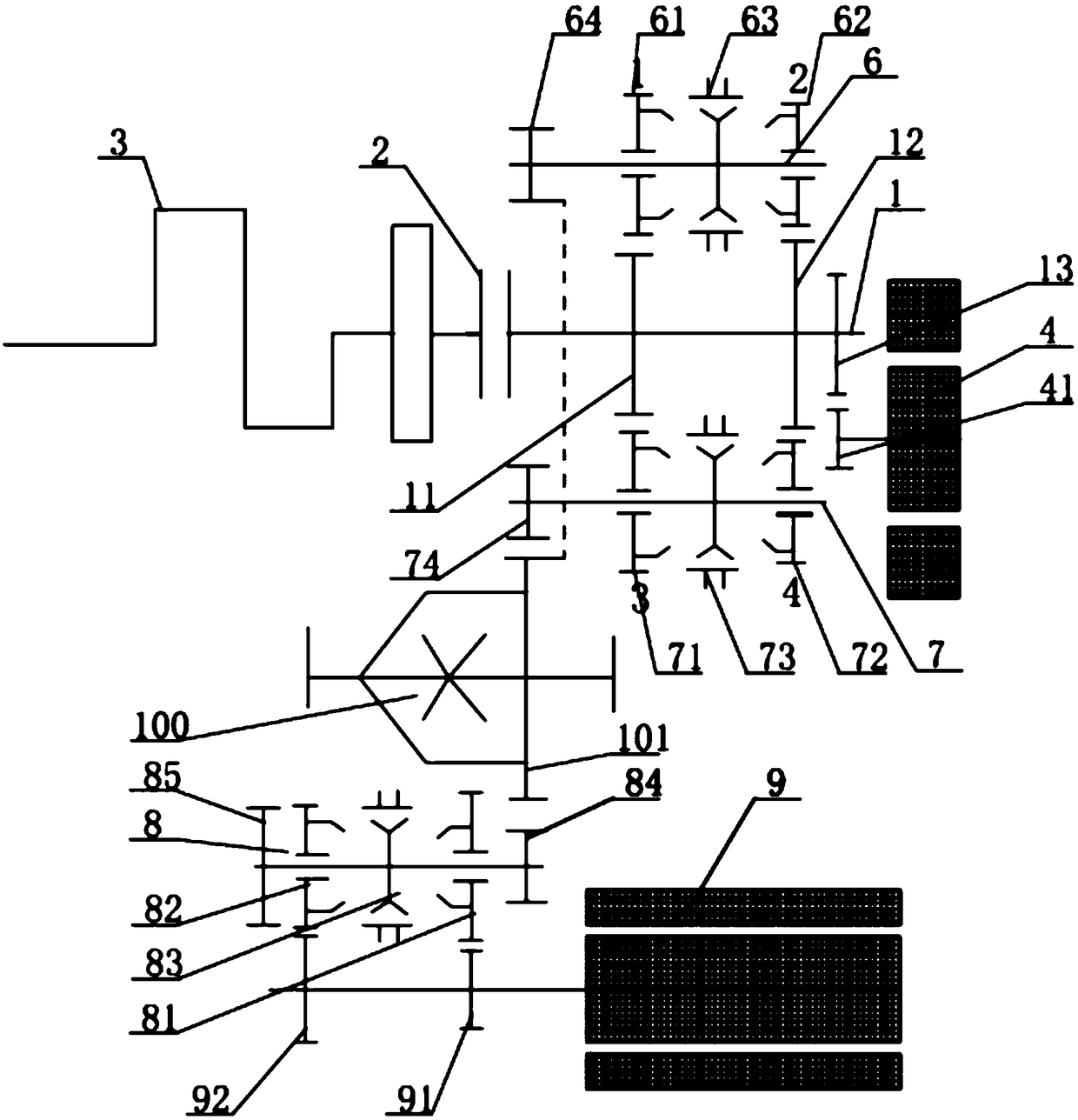 Hybrid four-gear transmission driving system