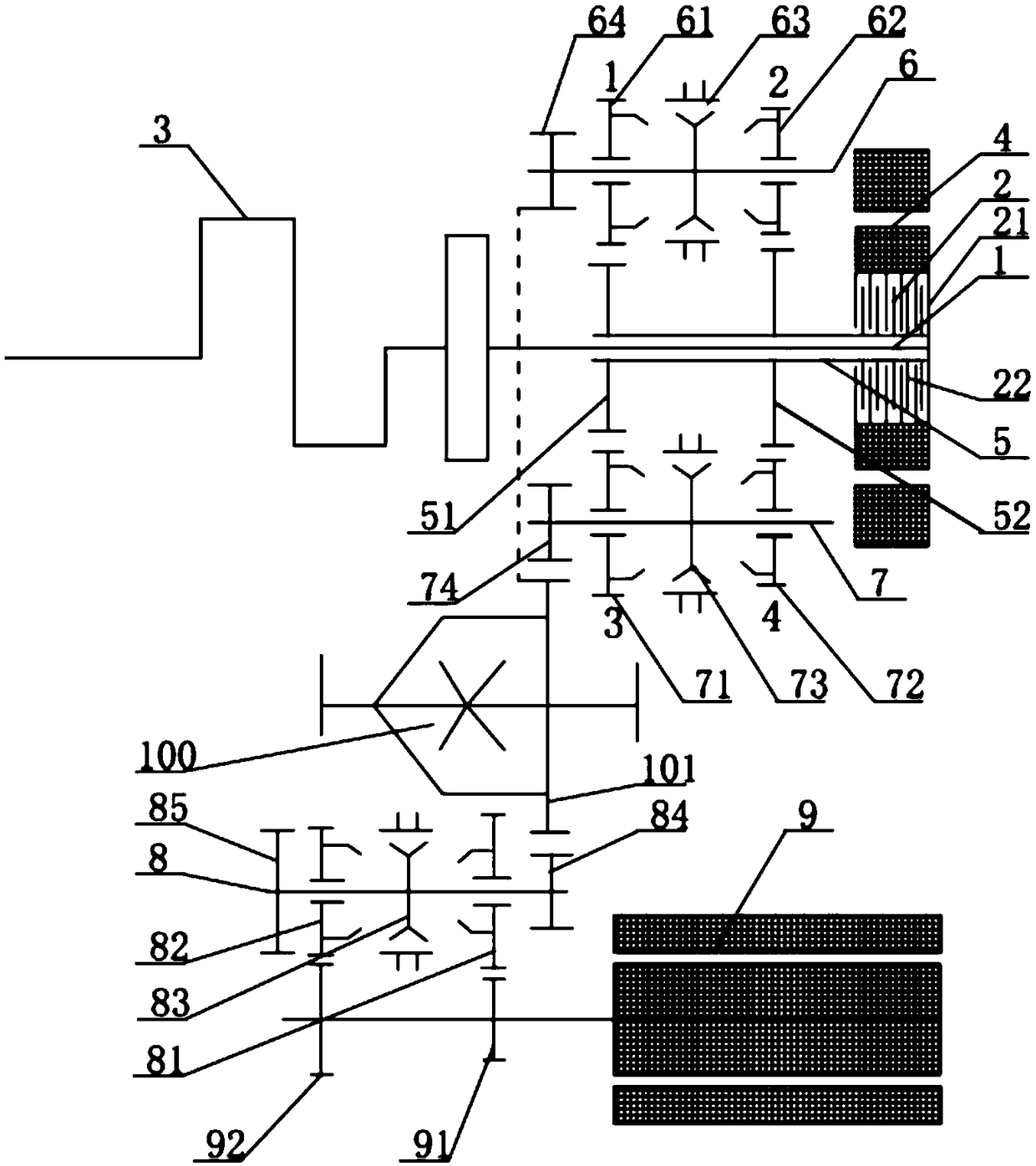 Hybrid four-gear transmission driving system