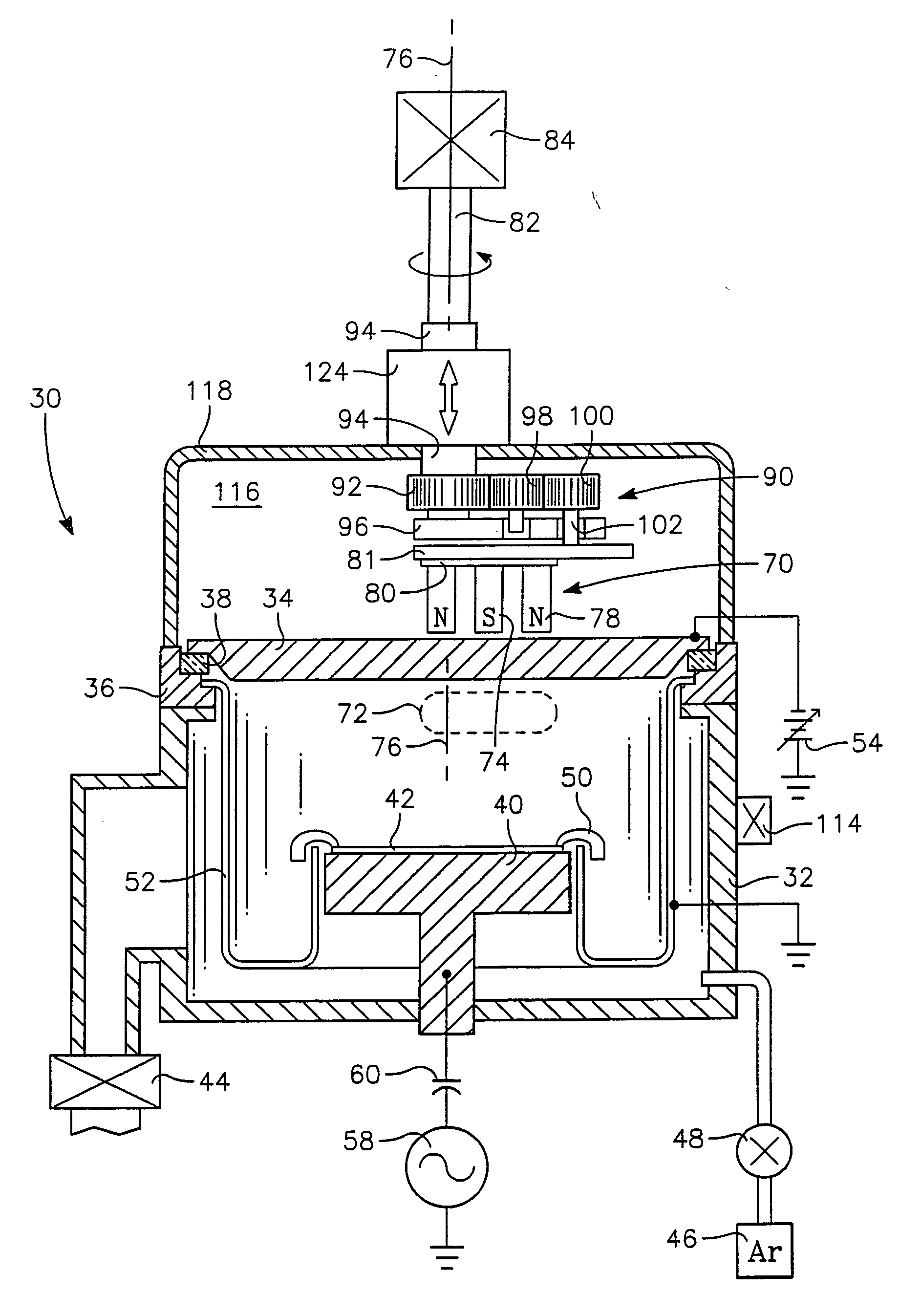 Compensation of spacing between magnetron and sputter target