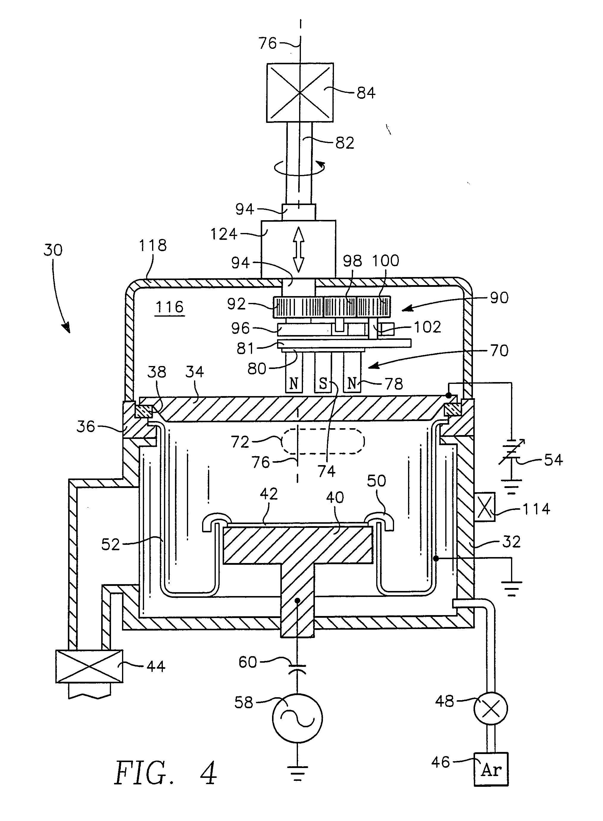 Compensation of spacing between magnetron and sputter target