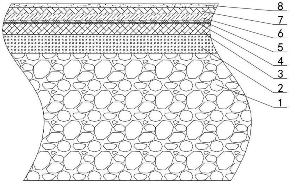 A method for paving full asphalt pavement of large particle size rock-filled subgrade