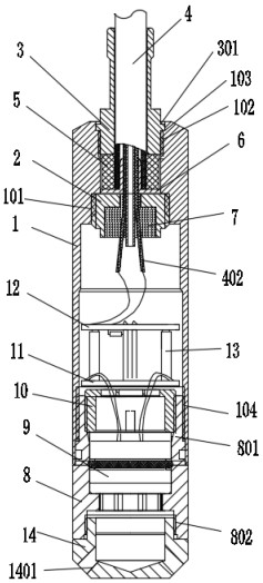 Waterproof sealing structure of liquid level transmitter