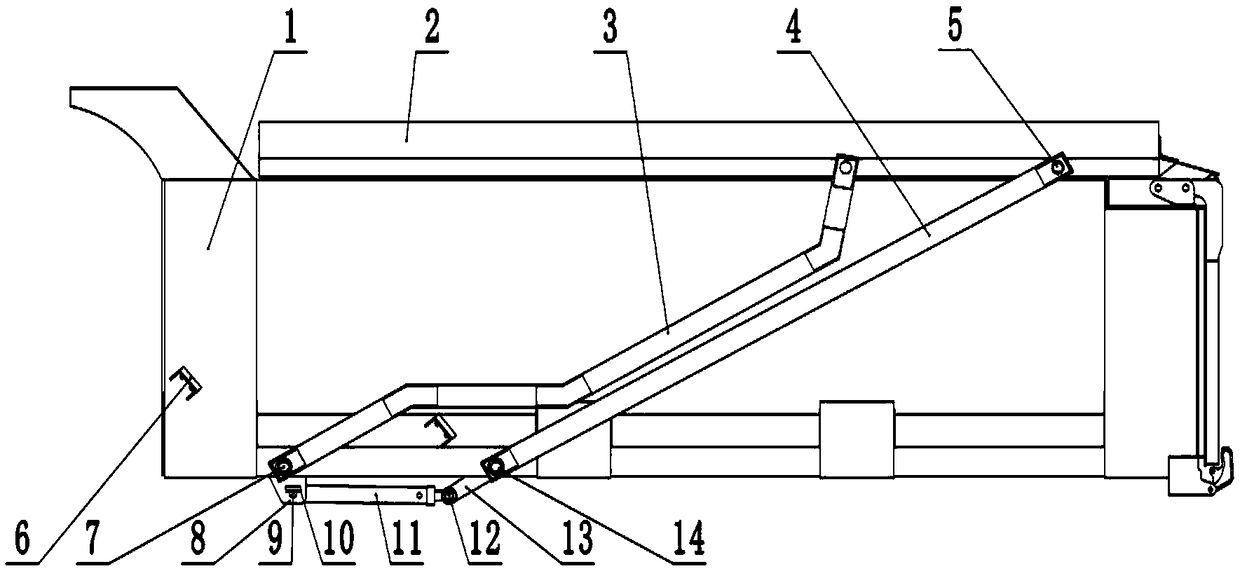 Swinging arm translation roof system of a dregs truck