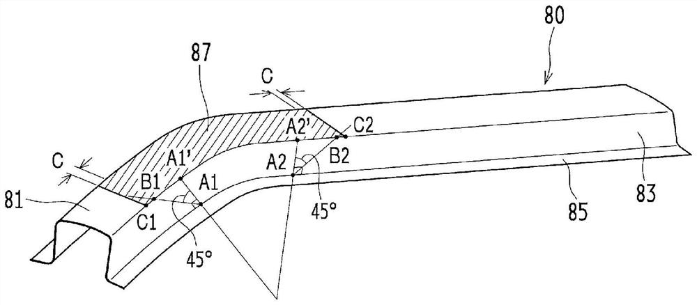 Manufacturing apparatus and manufacturing method for hat-shaped section component with curved projection portion