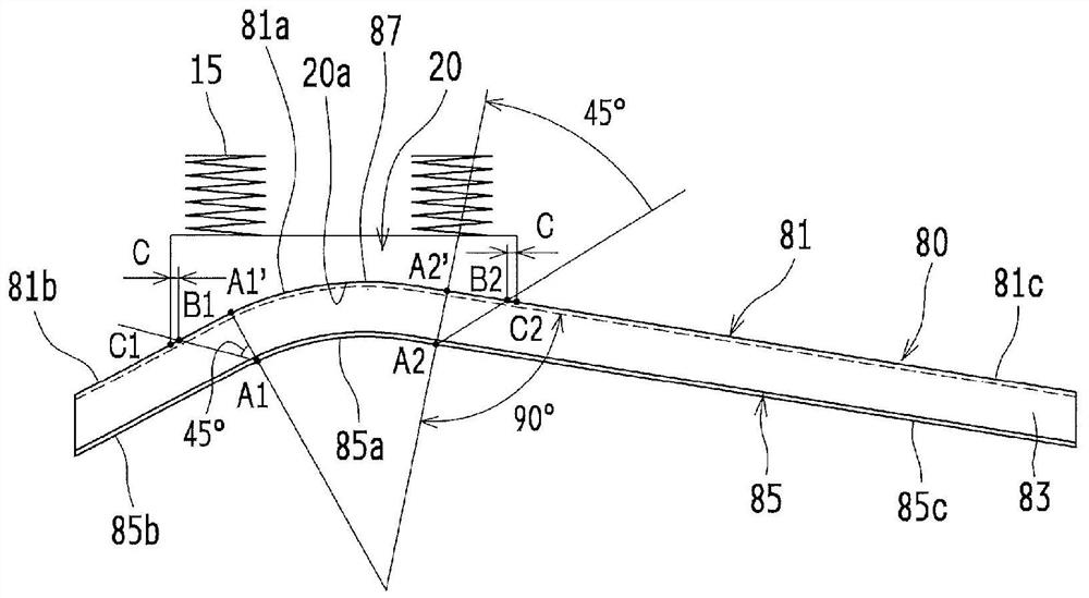 Manufacturing apparatus and manufacturing method for hat-shaped section component with curved projection portion