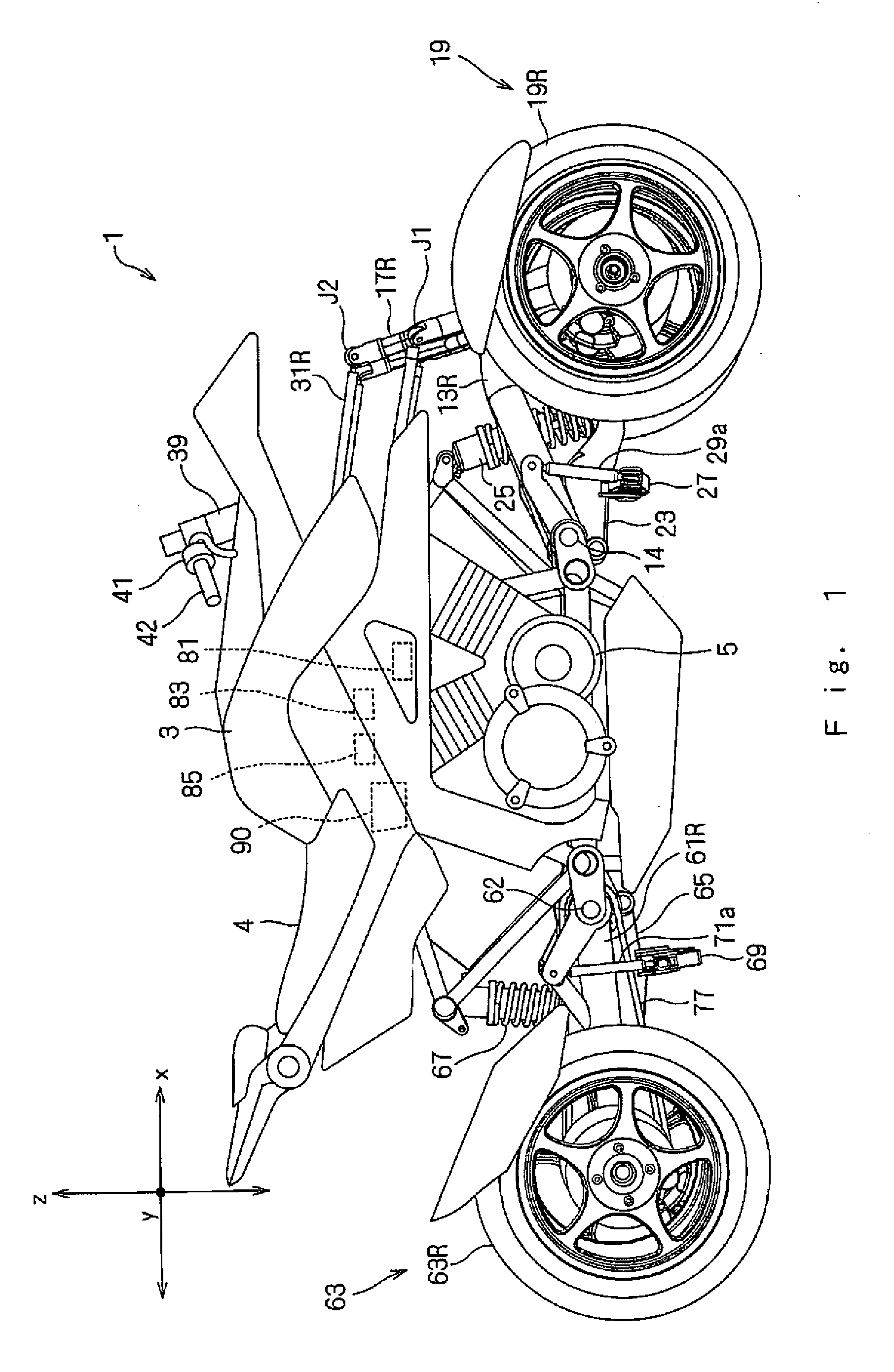 Body leaning control system, and a saddle riding type vehicle having the same