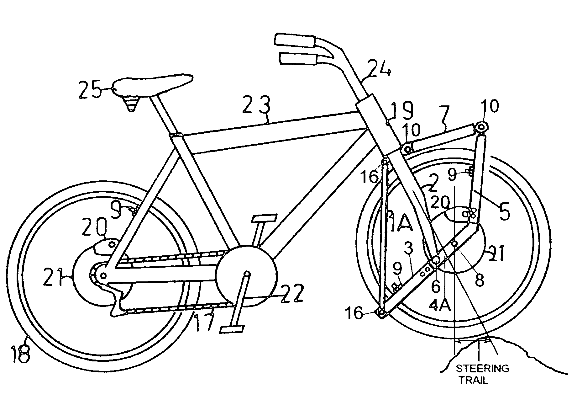 Steerable leveraged suspension system suitable for use on a bicycle